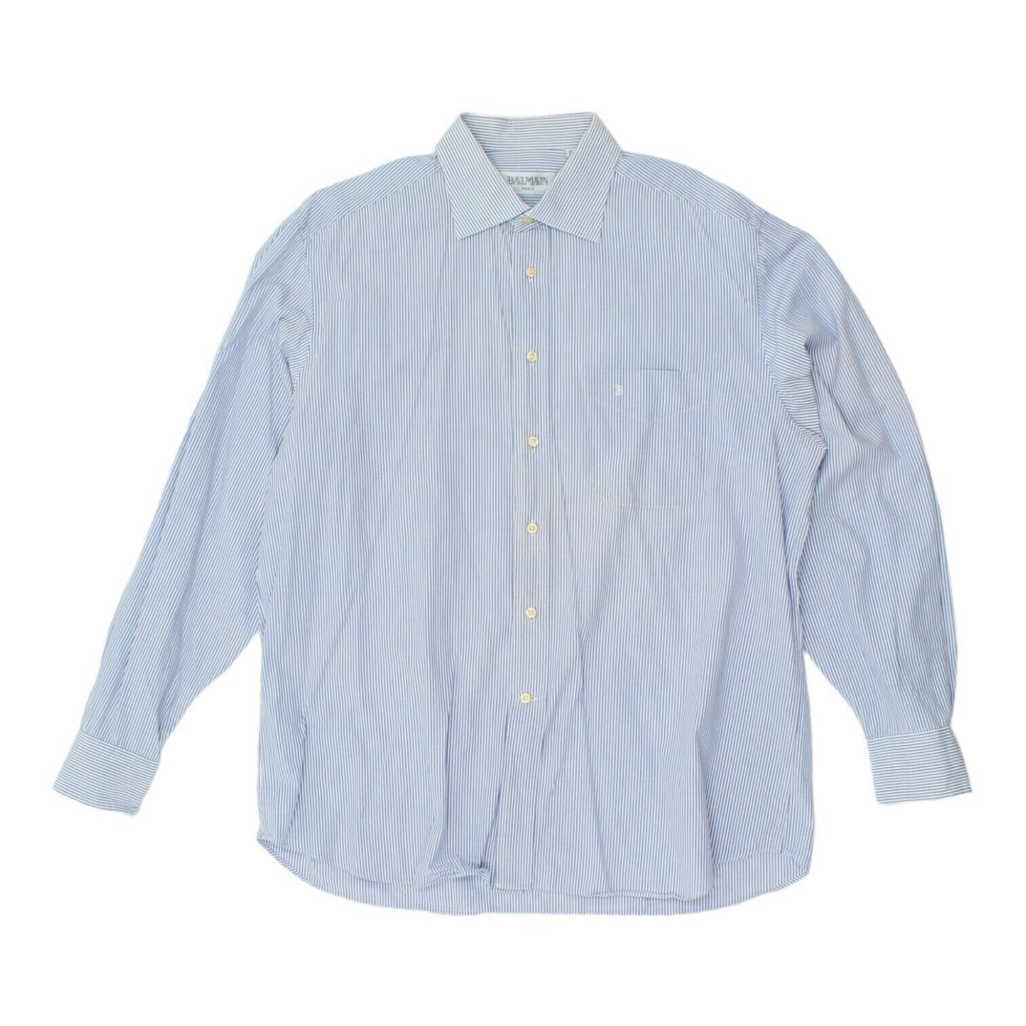 Balmain Paris Mens Blue White Striped Shirt Vintage High End Designer VTG Graphic Tee – Soft Feel · Perfect For Daily Wear