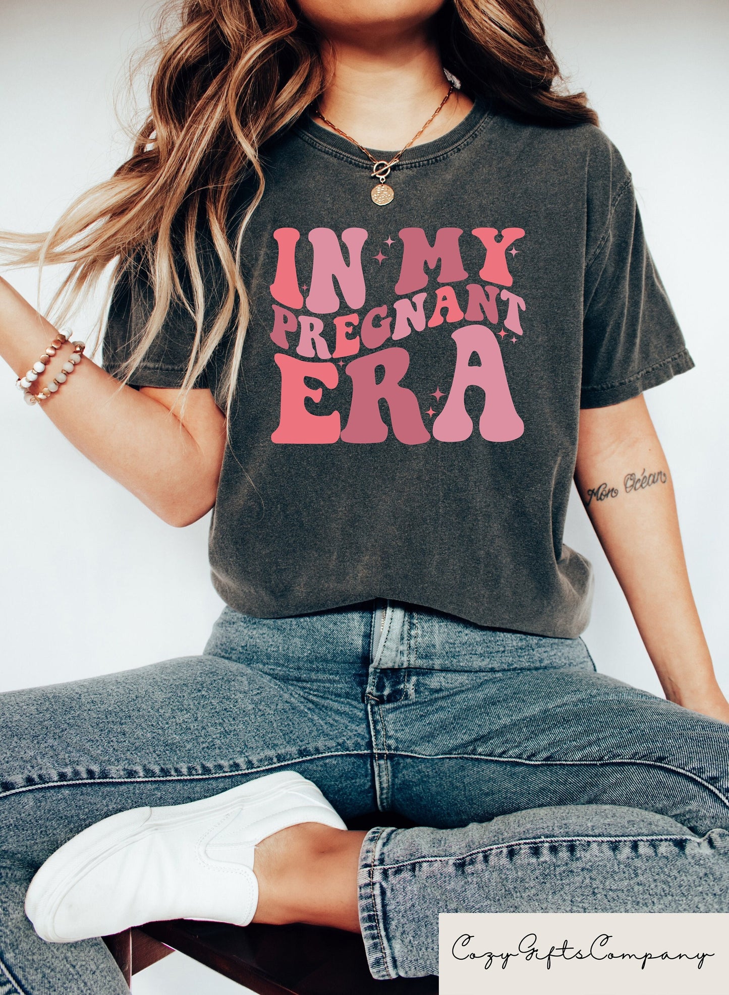 In My Pregnant Era Shirt New Mom Shirt New Pregnancy Reveal Shirt Mothers Day Shirt Baby Announcement Shirt Gift For Pregnant Mom Graphic Tee – Aesthetic Look · Perfect For Daily Wear