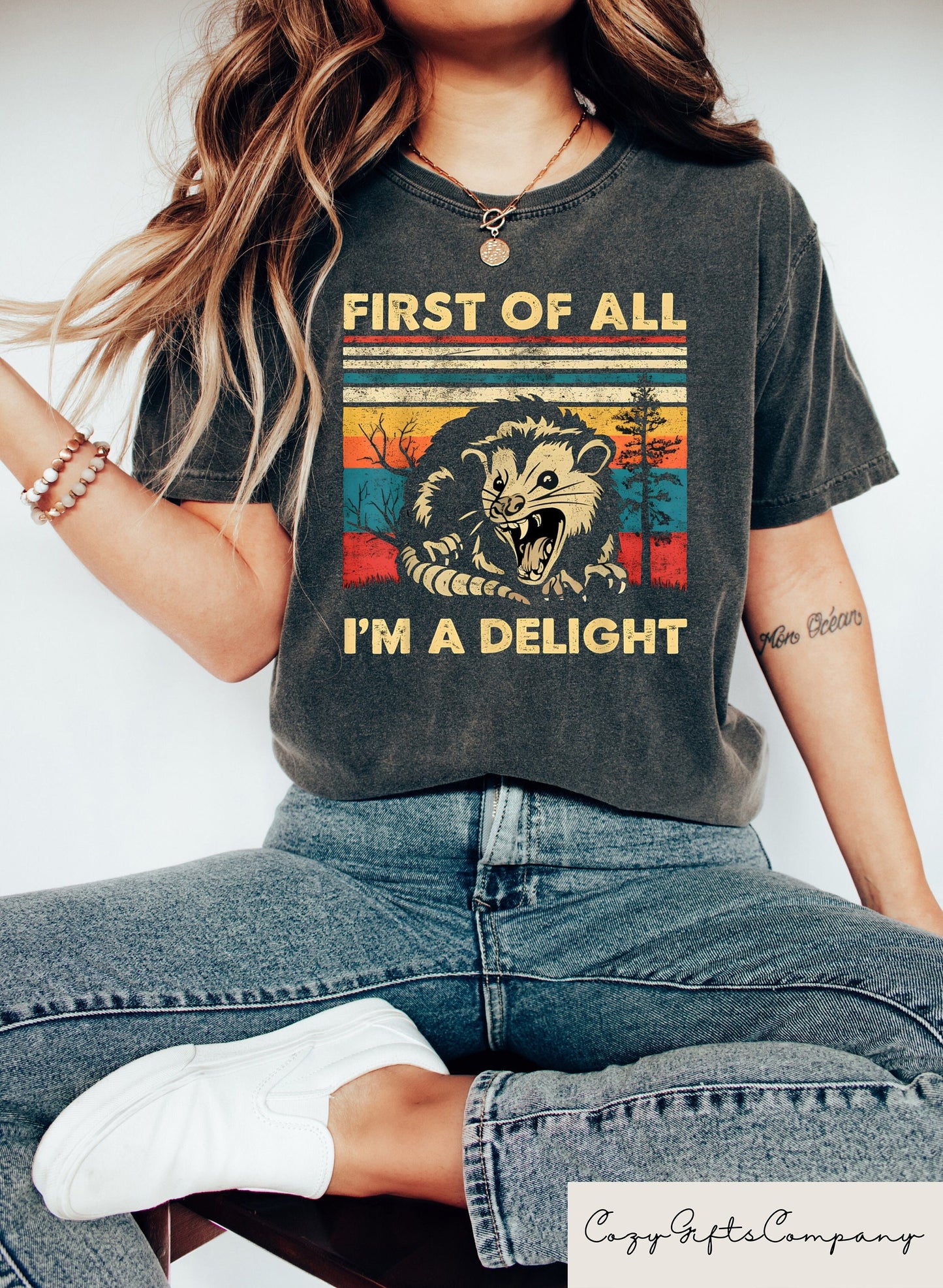 Retro First Of All I39m A Delight Sarcastic Angry Opossum Lover Shirt Comfort Funny Animal Lover TShirt Unique Gift for Opossum Lovers Graphic Tee – Fan Favorite · Trending Graphic Apparel