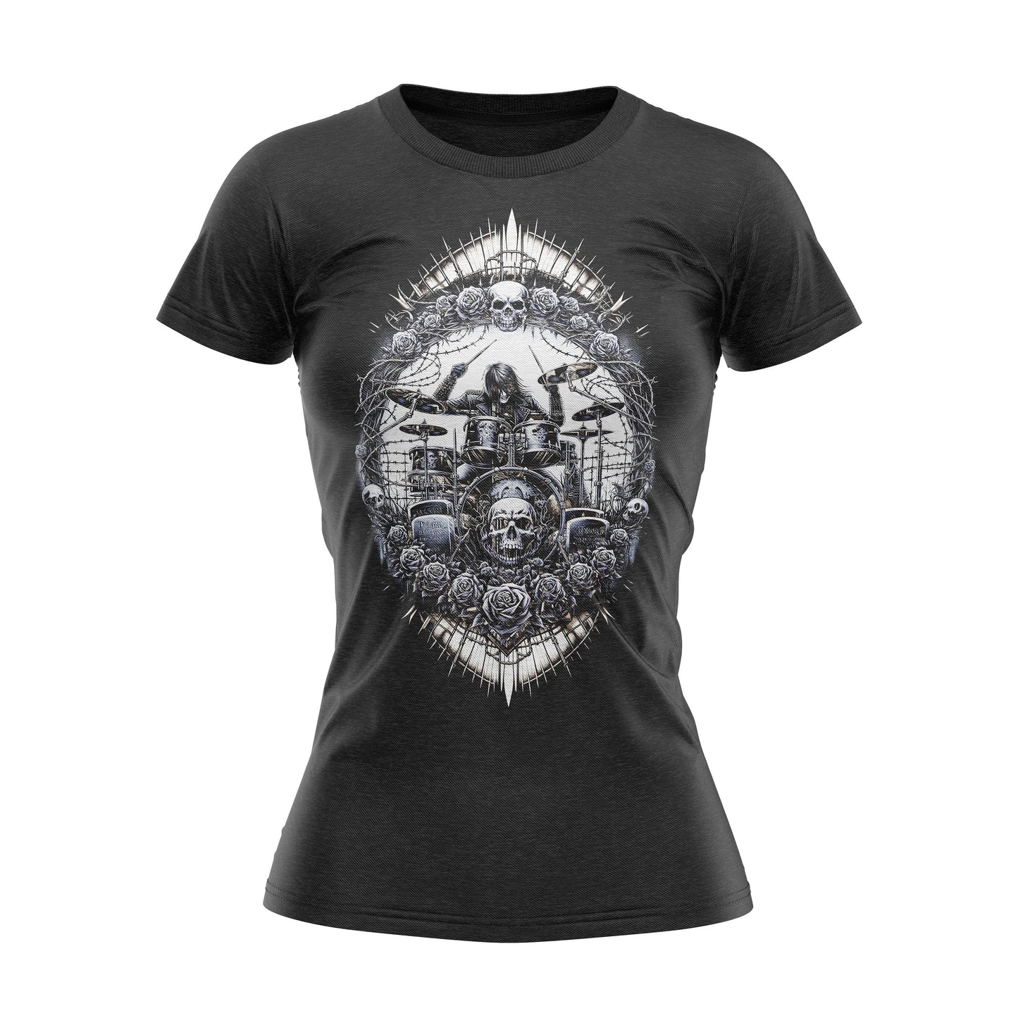Drummer Rock Gothic Reaper Heavy Metal Womens T Shirt Graphic Tee – Fan Favorite · Must-Have Style