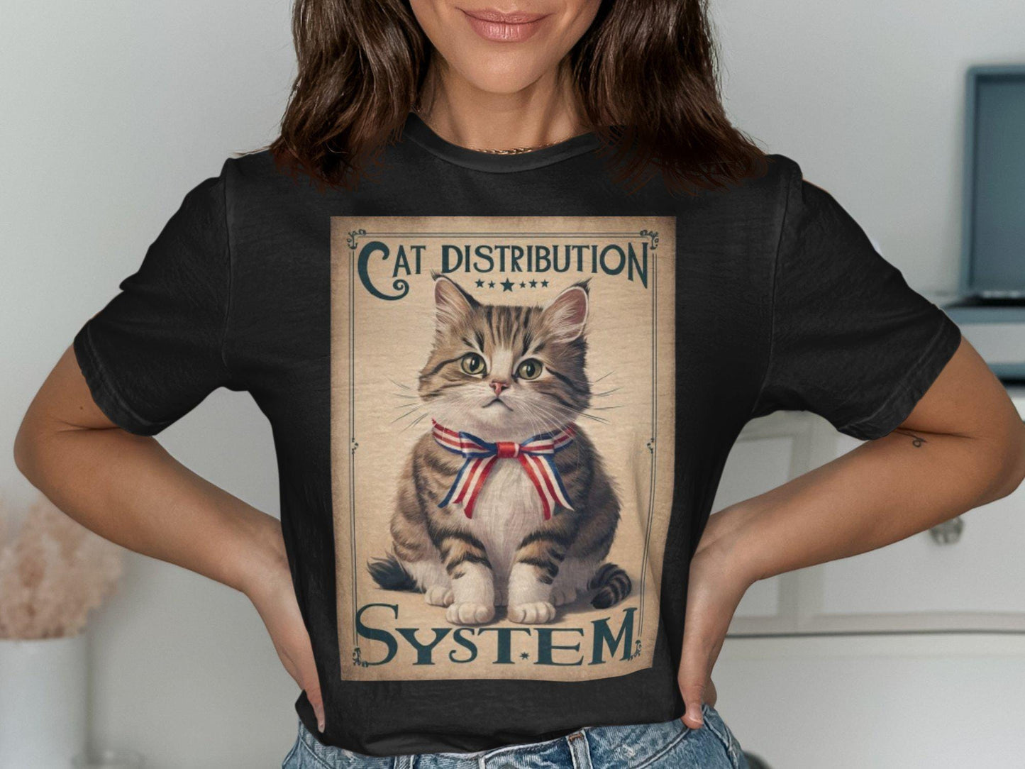 Cute Cat Distribution System T Shirt Vintage Cat Design Tee Funny Cat Lovers Shirt Retro Style Cat Graphic Tee Graphic Tee – Cozy Vibes · Great Gift For Fans