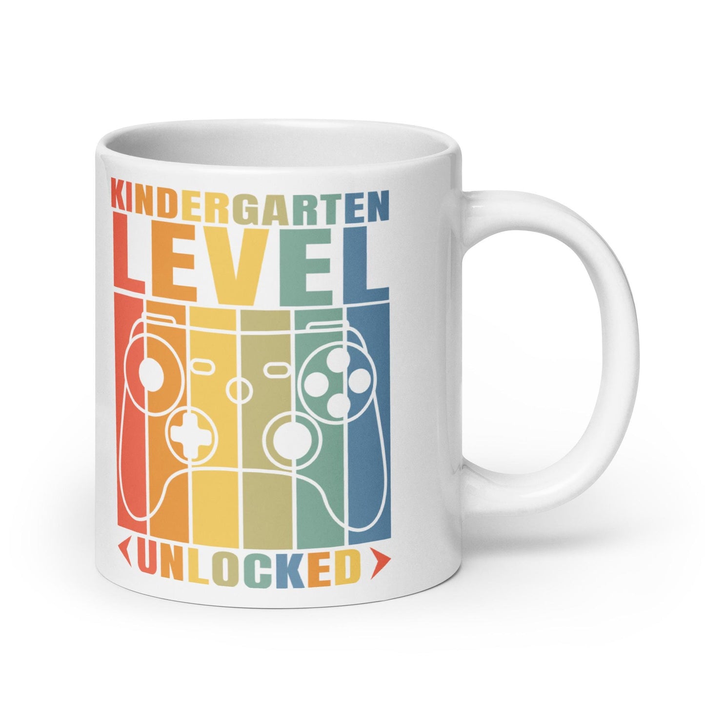 Kindergarten Level Unlocked White glossy mug Graphic Tee – Cozy Vibes · Trending Graphic Apparel