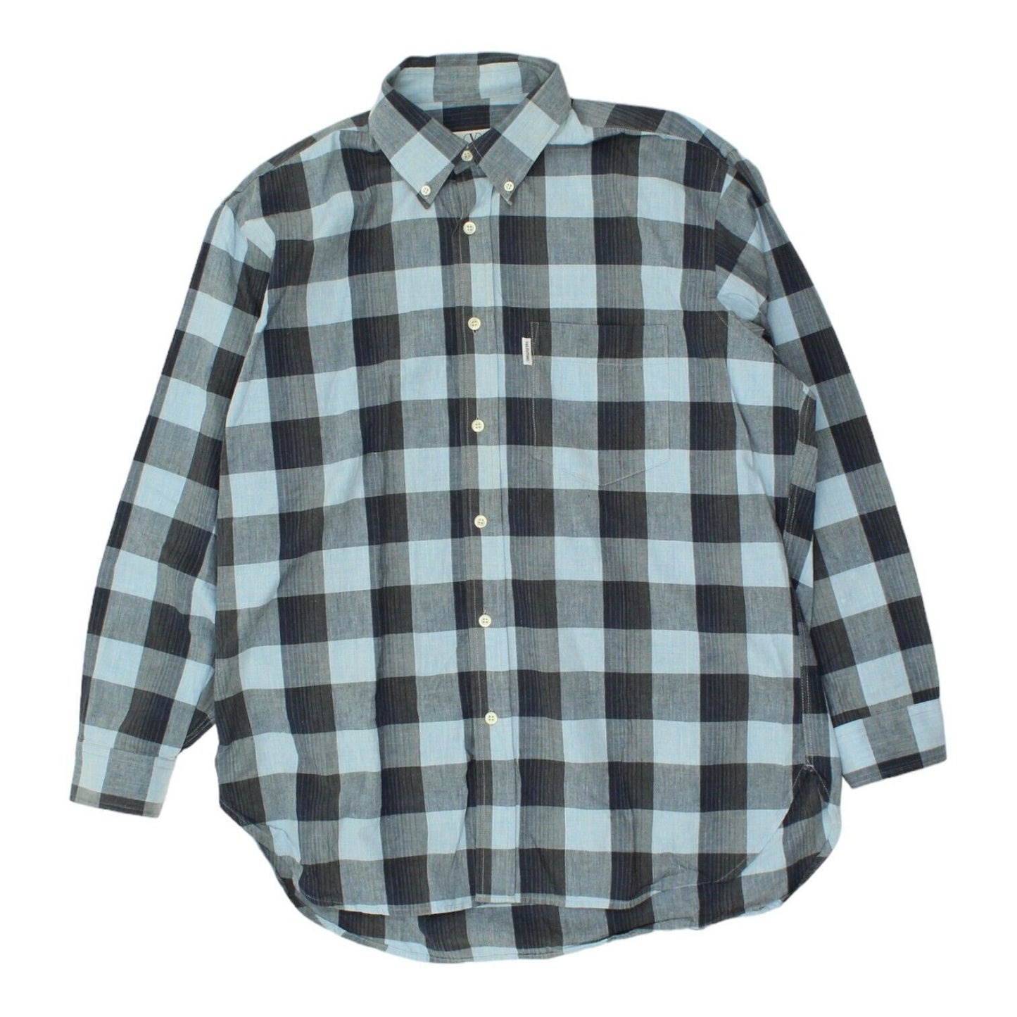 Valentino Mens Blue Check Button Down Collar Shirt Vintage High End Designer Graphic Tee – Bold Style · High-Quality Print