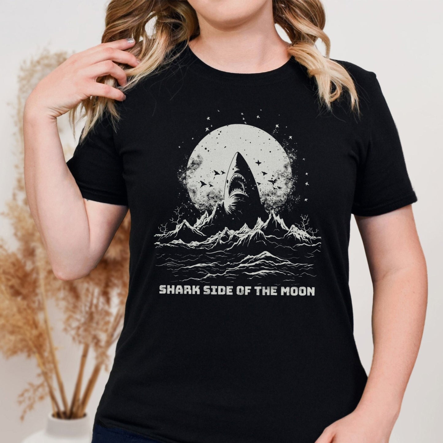 Great White Shark T Shirt Gift idea for Sea Animal Lovers Gothic Beach Wear Top Dark Full Moon Shirt Unisex Deep Ocean Marine Tee Graphic Tee – Bold Style · High-Quality Print