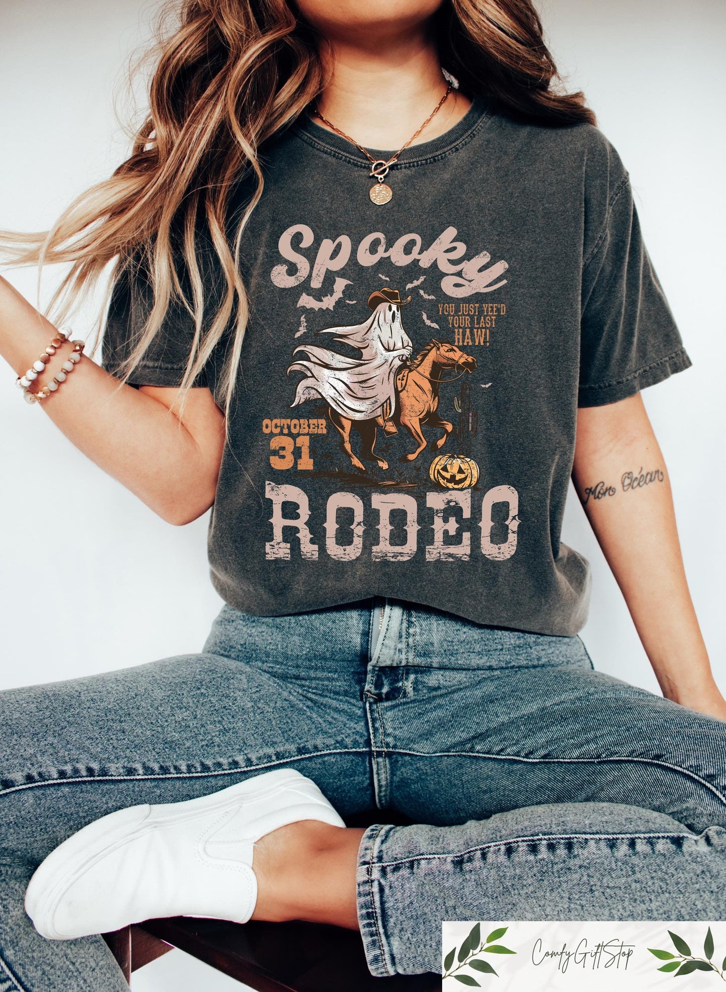 Western Halloween Shirt Spooky Rodeo Shirt Halloween Skeleton Shirt Halloween Gifts Western Rodeo Shirt Spooky Cowgirl Graphic Tee – Soft Feel · High-Quality Print