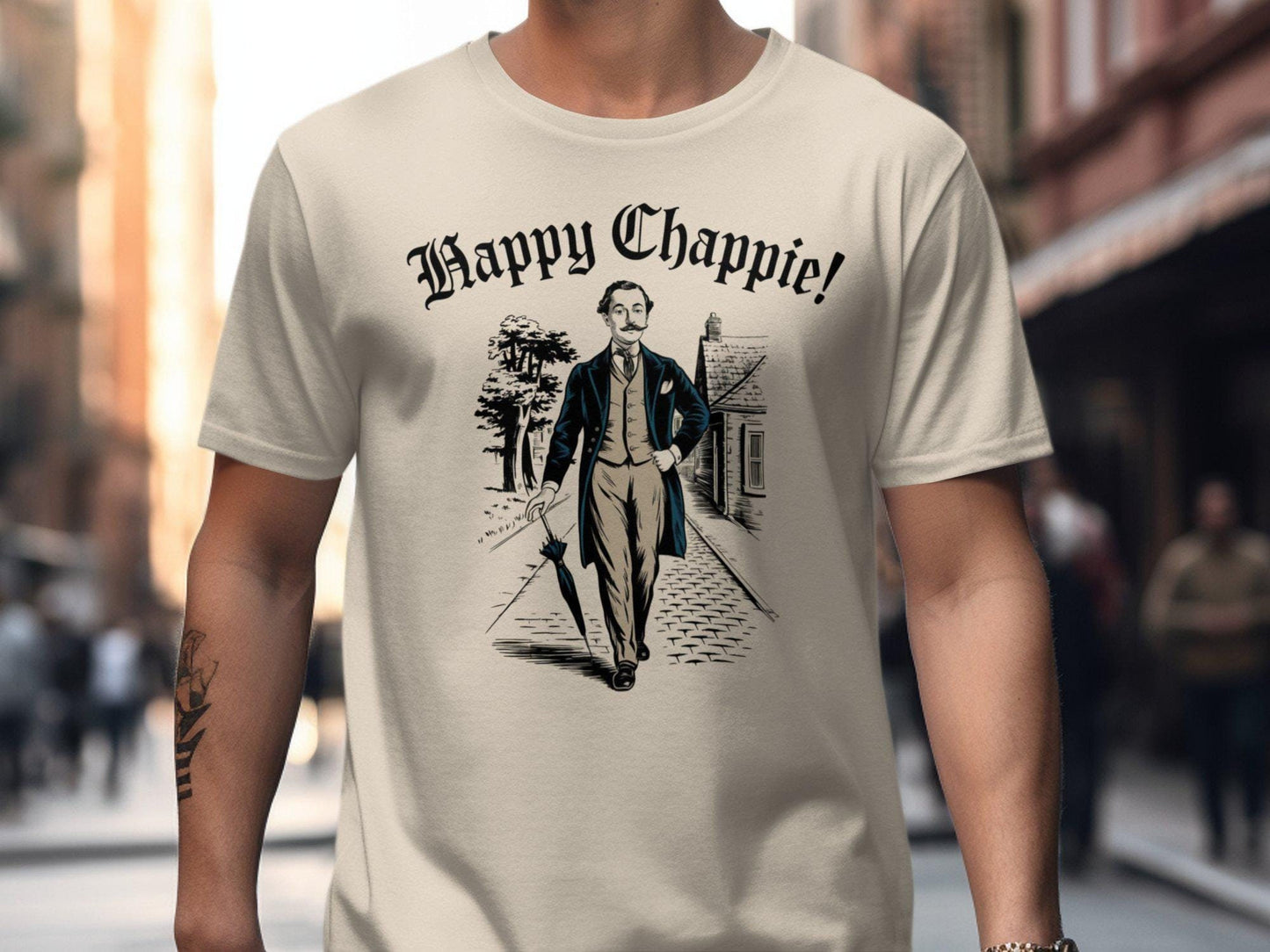 Vintage Happy Chappie T Shirt Retro Walking Gentleman Graphic Tee Classic Style Nostalgic Art Shirt Unique Gift for Him Old Fashioned Graphic Tee – Aesthetic Look · Top Pick For Any Outfit