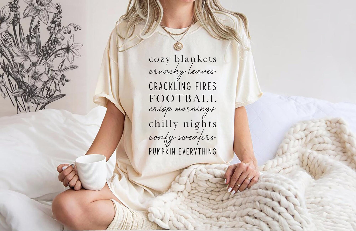 Cozy Blankets Crunchy Leaves Crackling Fires Football Shirt Fall List Shirt Womens Halloween Shirt Thanksgiving Gifts Autumn Sweater Graphic Tee – Warm & Stylish · Perfect For Daily Wear