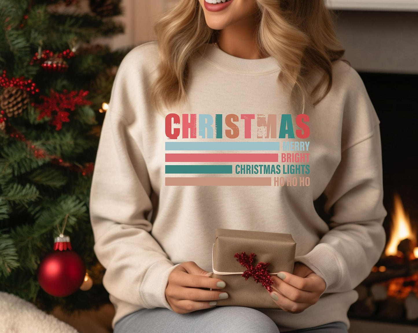 Merry Bright Christmas Christmas Lights Christmas Shirts Cute Winter Sweater Ho Ho Ho Christmas Christmas Sweatshirt Holiday Sweater Sweatshirt – Feel-Good Design · High-Quality Print