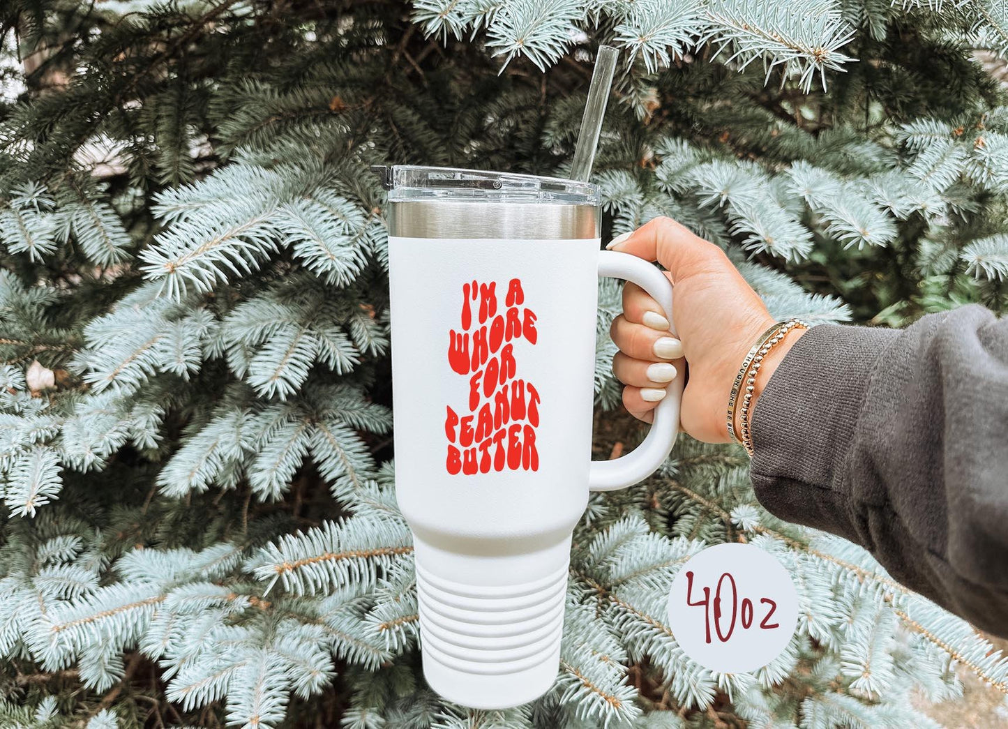 Peanut Butter Tumbler 40oz Cup With Straw Gifts Insulated Cup Travel Mug Graphic Tee – Soft Feel · High-Quality Print
