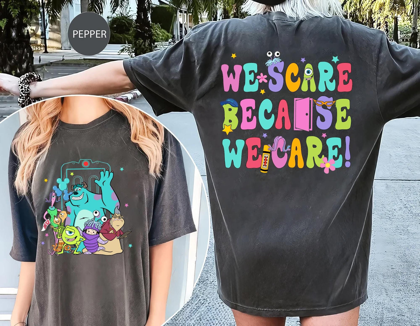 We Scare Because We Care Sweatshirts Monster Inc Shirt Pixar Shirt Monsters Incs Birthday Shirt Mike And Sulley Shirt Kids Disney Tee Sweatshirt – Premium Graphic · Great Gift For Fans