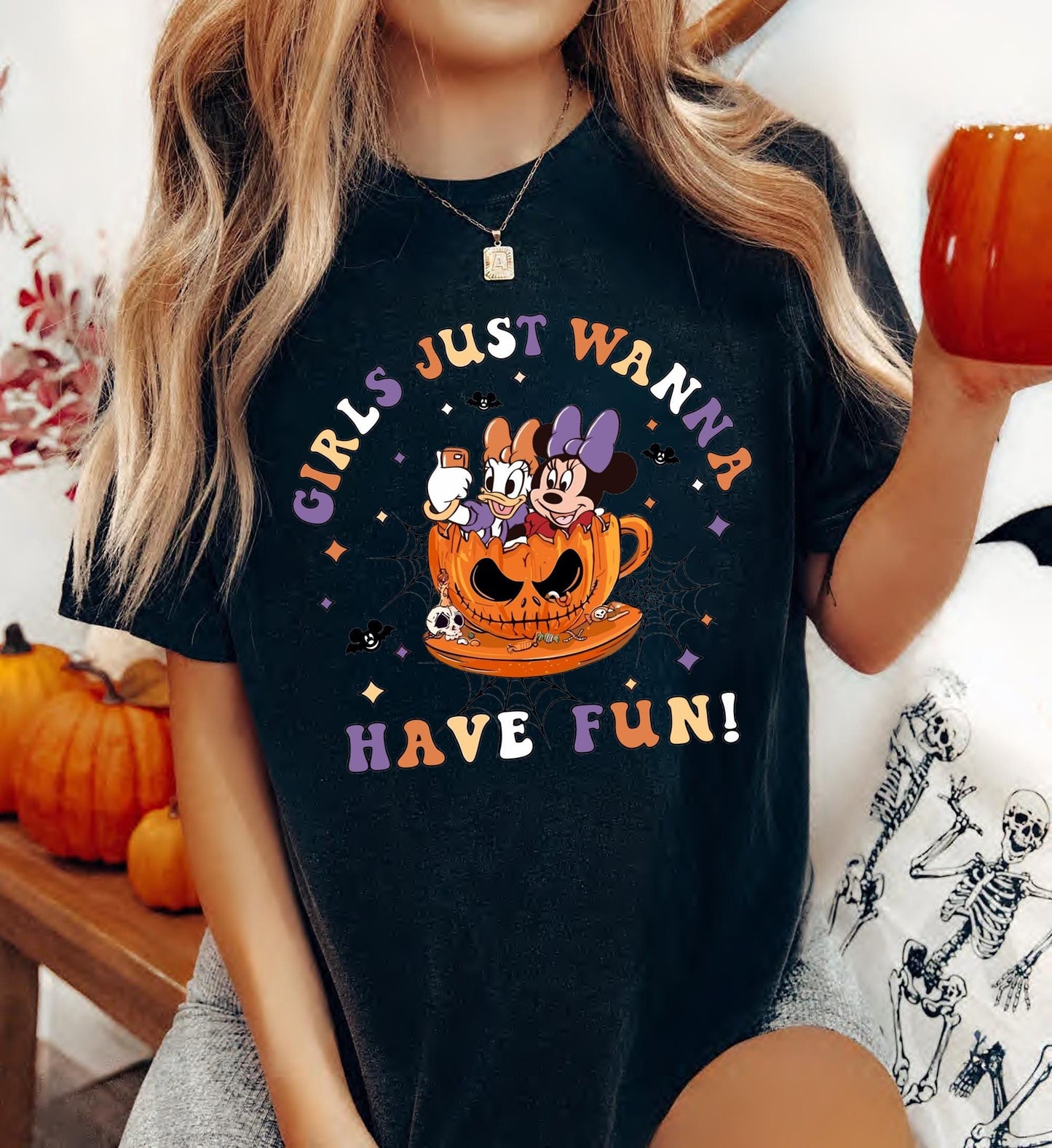 Girls Just Wanna Have Fun Halloween T Shirt Disney Minnie Daisy Pumpkin Tee Disney Girls Adventure Trip Shirt Halloween Minnie Daisy Tee Graphic Tee – Cozy Vibes · Top Pick For Any Outfit