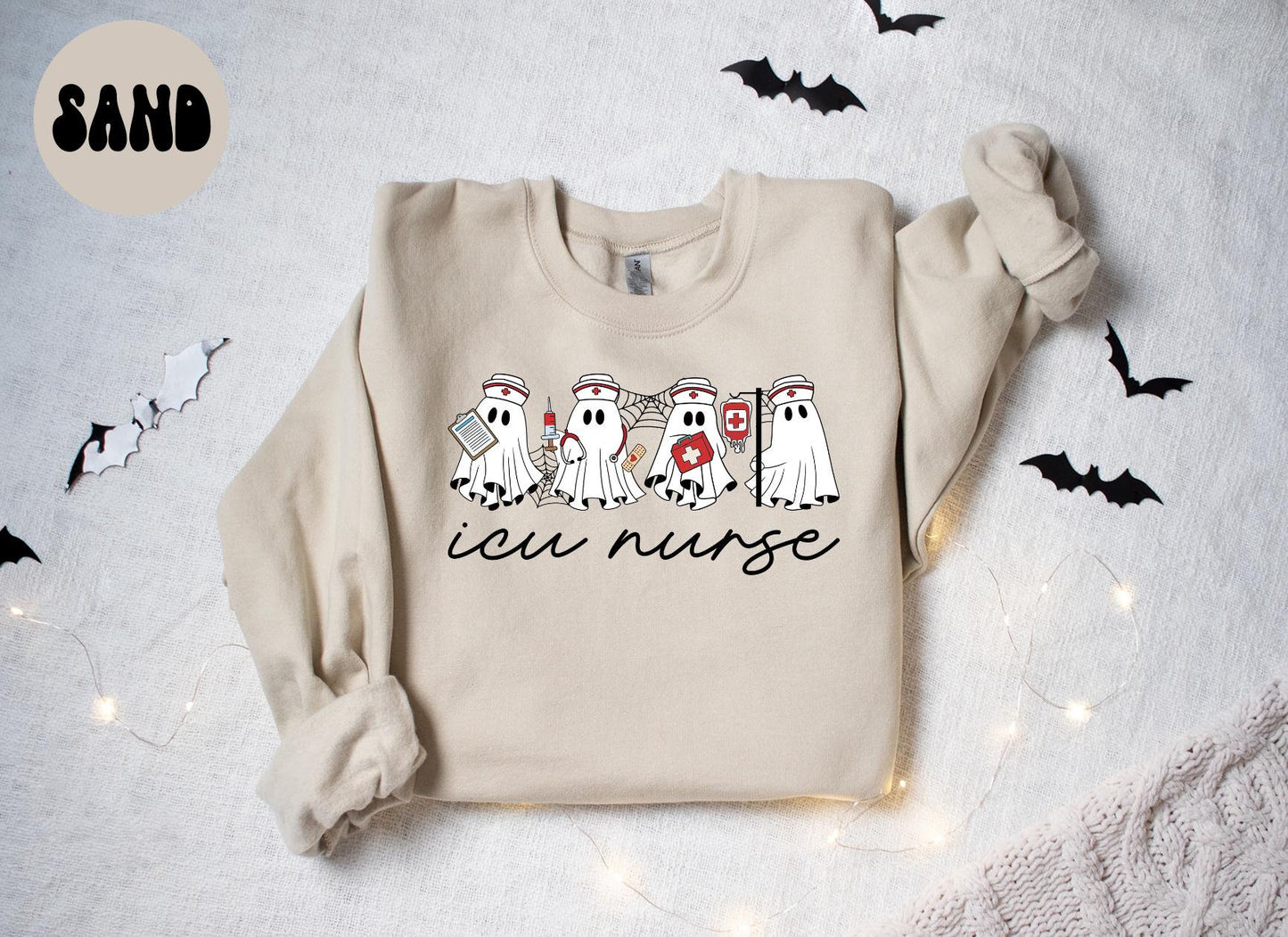 ICU Nurse Intensive Care Unit Nursing Halloween Ghost Sweatshirt Gifts for Her Funny Sweater Shirt Cozy Comfy Unique Sweatshirt – Easygoing Wear · Must-Have Style