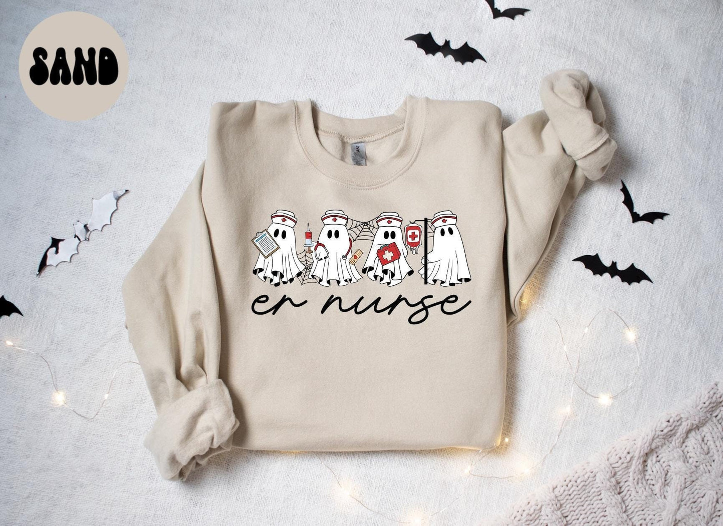 ER Nurse Emergency Room Nursing Halloween Ghost Sweatshirt Gifts for Her Funny Sweater Shirt Cozy Comfy Unique Sweatshirt – Warm & Stylish · Perfect For Daily Wear
