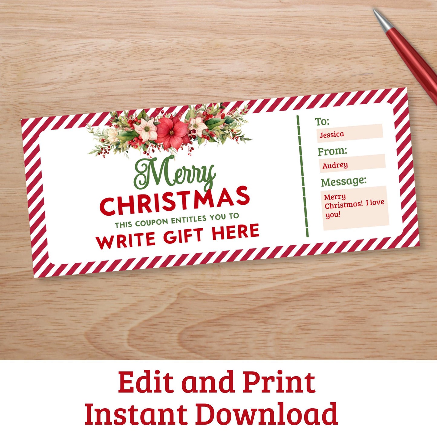 Christmas Coupon Template Editable Christmas Voucher Custom Christmas Gift Coupon Christmas Last Minute Gift Stocking Stuffer Gift for Mom Graphic Tee – Feel-Good Design · Great Gift For Fans