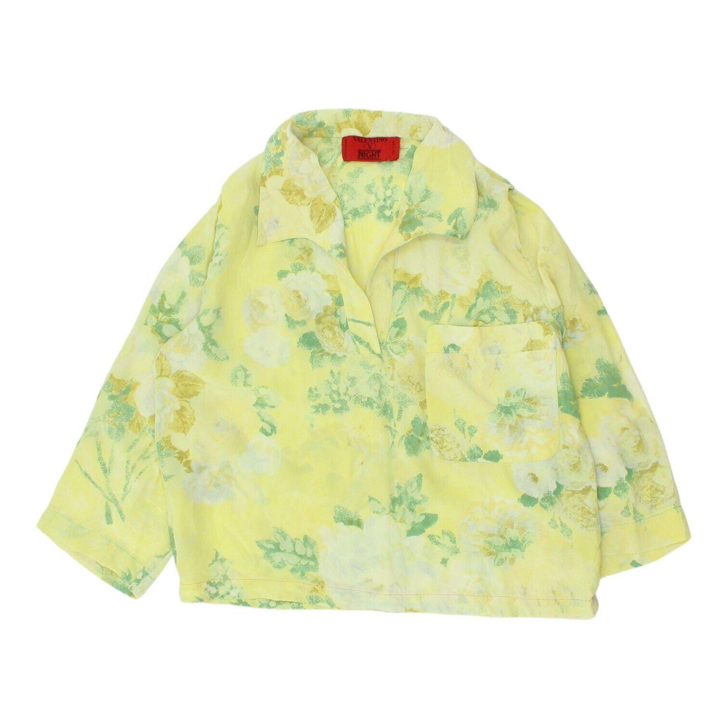 Valentino Night Womens Yellow V Neck Blouse Vintage High End Designer Formal Graphic Tee – Premium Graphic · High-Quality Print