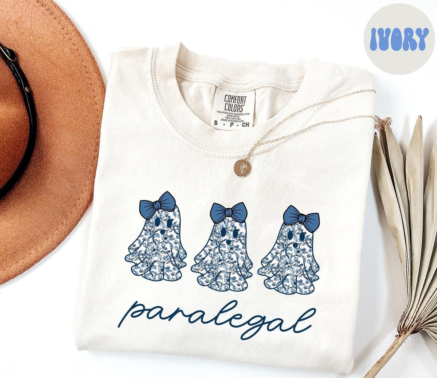 Paralegal French Blue Toile Halloween Ghosts Coquette Floral Shirt Gifts Comfort Colors Tshirt Crewneck Tee Crew Neck Women Graphic Tee – Aesthetic Look · Perfect For Daily Wear