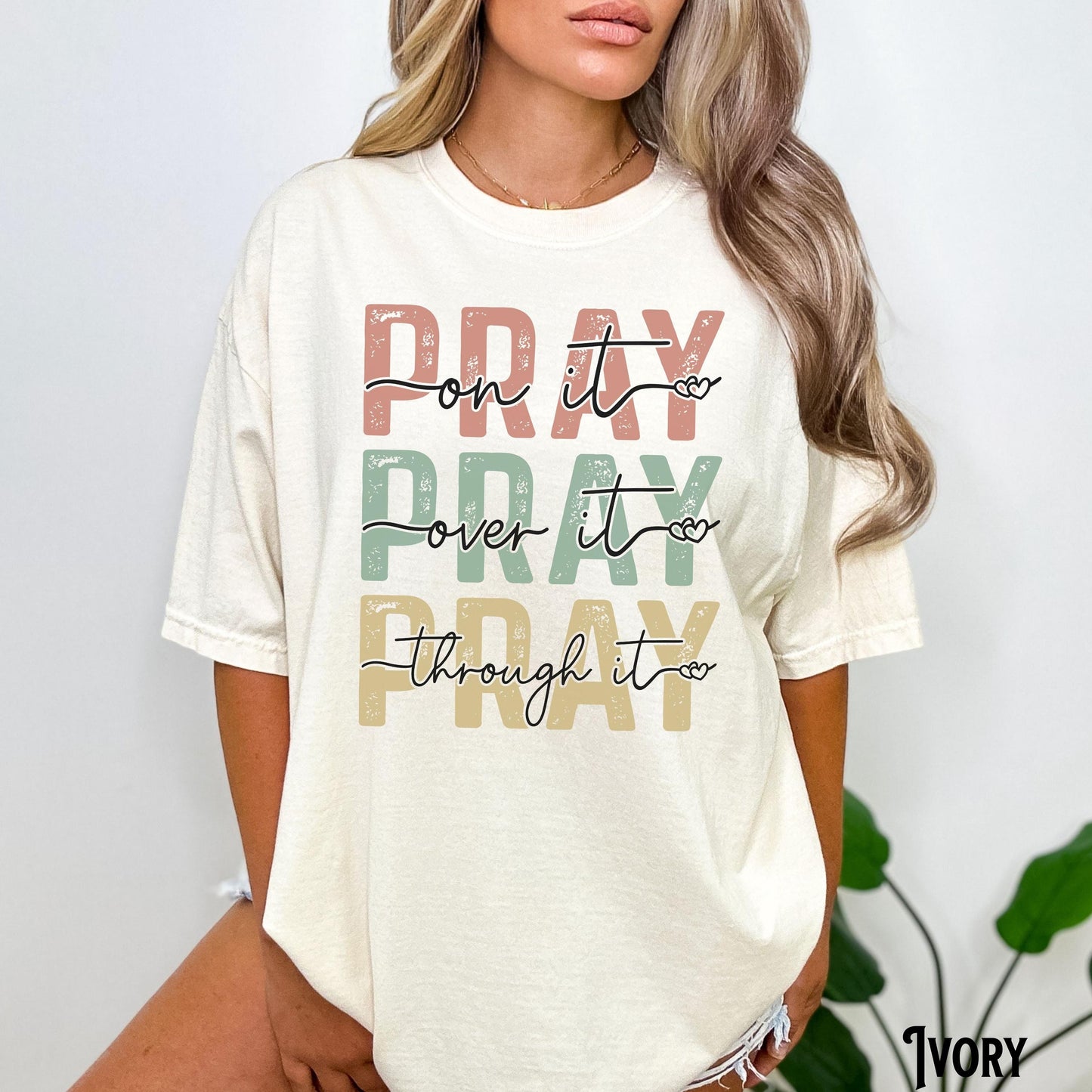 Pray On It Pray Over It Pray Through It Christian Prayer Shirt Jesus Vintage Bible Verse Faith Religious Retro Graphic Tee – Cozy Vibes · Must-Have Style