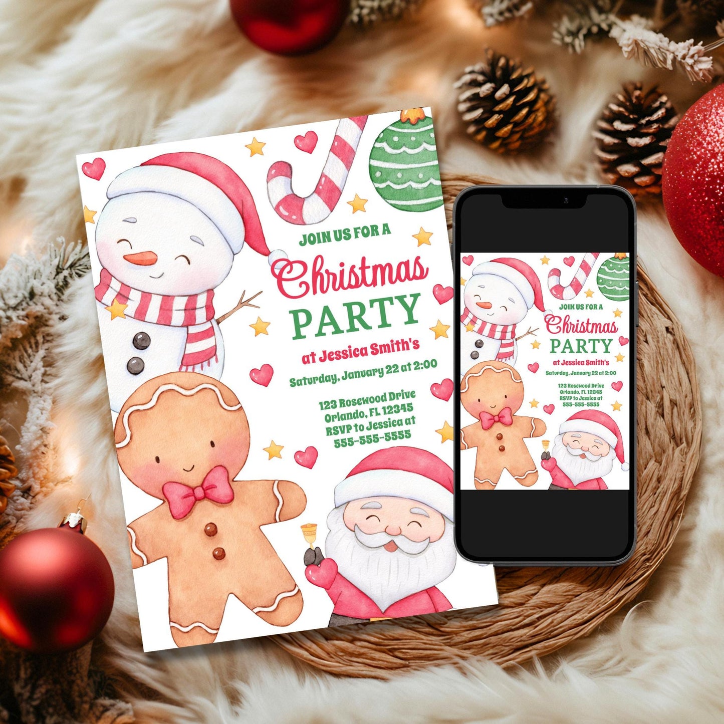 Editable Christmas Party Invitation Kids Christmas Party Invite Printable or Digital Invite Holiday Party Invitation Download Gingerbread Graphic Tee – Feel-Good Design · Must-Have Style