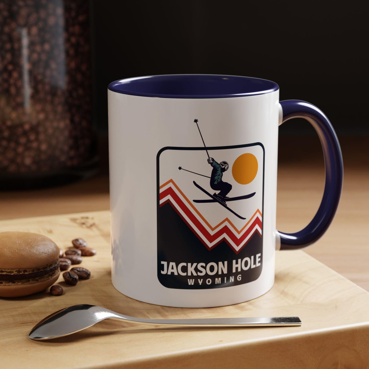 Jackson Hole Wyoming Retro Snow Skiing Mountain 11 oz Mug Ski Lodge Decor Coffee Cup Mountain Lover Gift Retro Skiing Mug Graphic Tee – Soft Feel · Trending Graphic Apparel