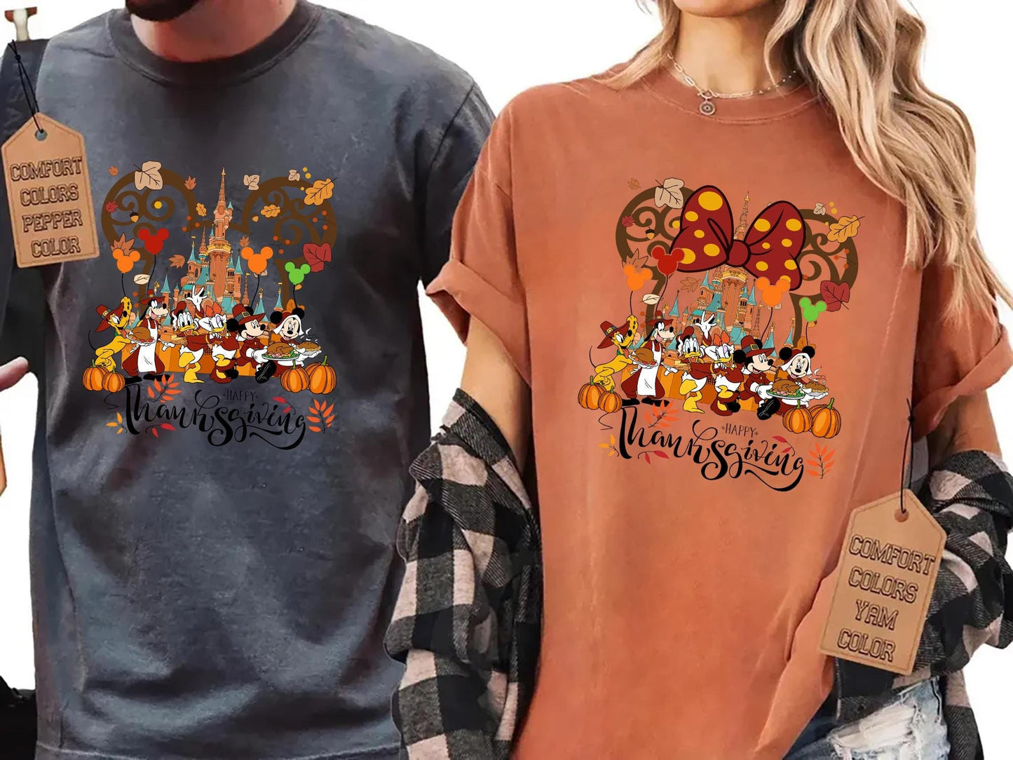 Mickey and Minnie Happy Thanksgiving Shirt Disney Couple Sweatshirt Cute Thanksgiving Tee Disney Holiday Apparel for Family Friends Tshirt Sweatshirt – Easygoing Wear · Perfect For Daily Wear