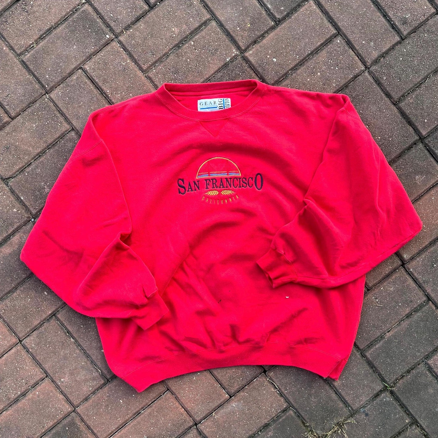 Vintage Y2K Gear Tag San Francisco Big Spellout Embroided Logo Sweatshirt Crewneck Pullover Sweater Baggie San Francisco Colour Red Size 2XL Sweatshirt – Premium Graphic · High-Quality Print