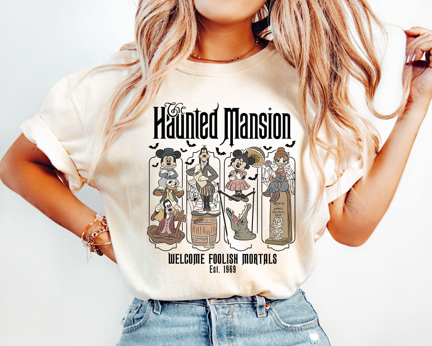 Vintage Disney Halloween Haunted Mansion Shirt Welcome Foolish Mortals Retro Tshirt Mickey39s Not So Scary Party Disney Halloween Tee Graphic Tee – Premium Graphic · Perfect For Daily Wear