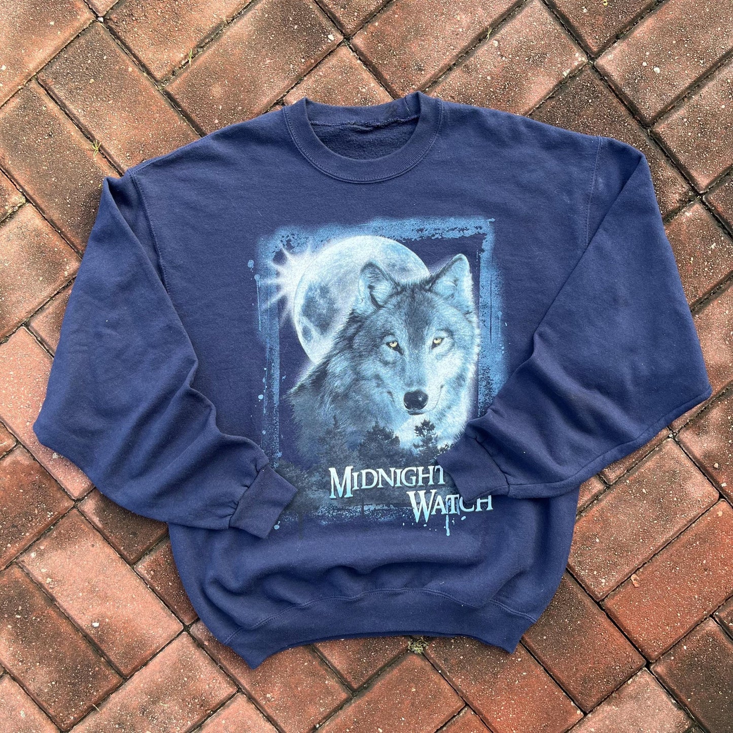 Vintage Y2K Tag Midnight Watch Wolf Big Logo Printed Sweatshirt Crewneck Pullover Sweater Wolf Midnight Watch Big Logo Size NA Colour Blue Sweatshirt – Feel-Good Design · High-Quality Print