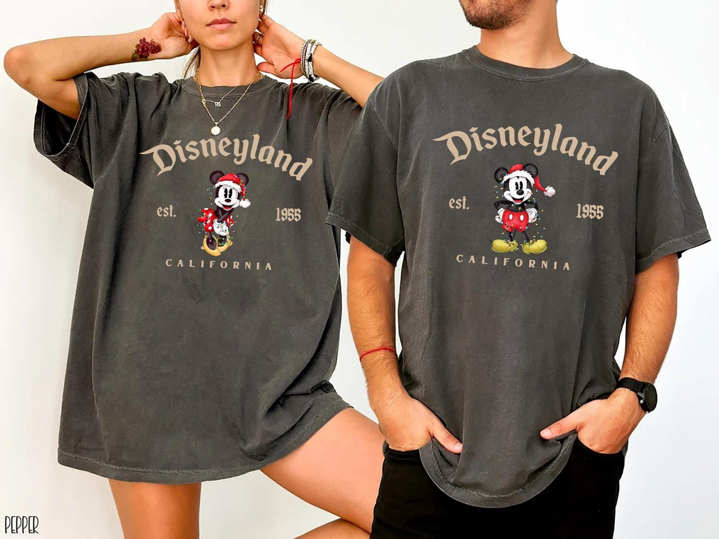Disneyland Christmas Couple Shirt Matching Mickey and Minnie Santa Couple Tshirt Holiday Disney Family Outfit Perfect Gift for Disney Lovers Graphic Tee – Premium Graphic · Top Pick For Any Outfit