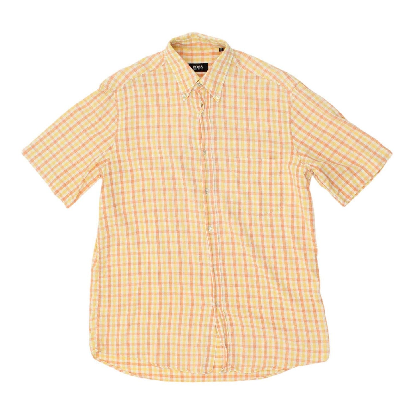 Hugo Boss Mens Yellow Short Sleeve Button Down Shirt Vintage High End Designer Graphic Tee – Fan Favorite · Must-Have Style