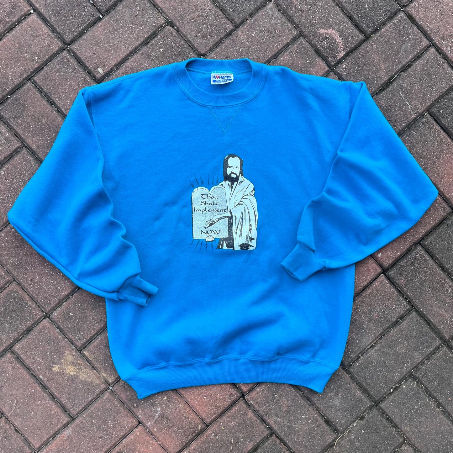 Vintage Y2K Hanes Tag Thou Shalt Implement Big Logo Printed Sweatshirt Pullover Crewneck Sweater Baggie Vintage Graphic Colour Blue Size X L Sweatshirt – Feel-Good Design · High-Quality Print