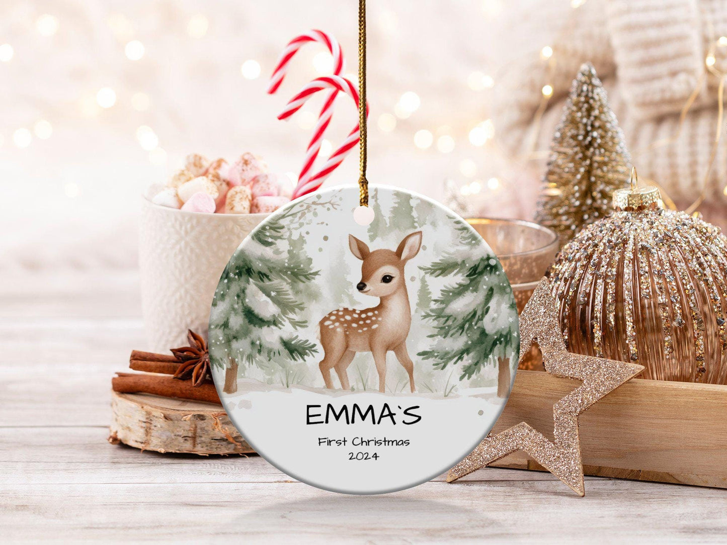 Baby Deer Christmas Ornament Personalized First Christmas Deer Ornament Custom Baby39s First Christmas Decoration 2024 Ornament 1st xmas Graphic Tee – Fan Favorite · Perfect For Daily Wear