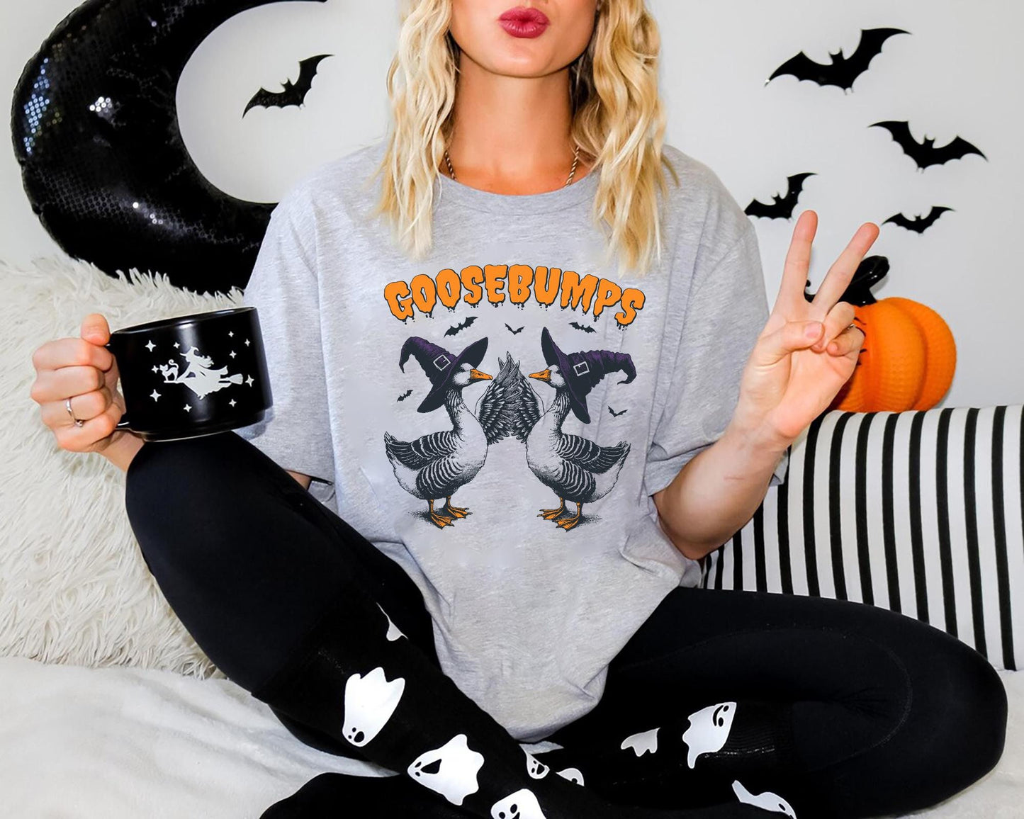 Goosebumps Silly Goose Halloween Shirt Funny Witch Goose Graphic Tee Goosebumps Halloween Sweatshirt Unique Spooky Halloween T shirt Gift Sweatshirt – Bold Style · Great Gift For Fans