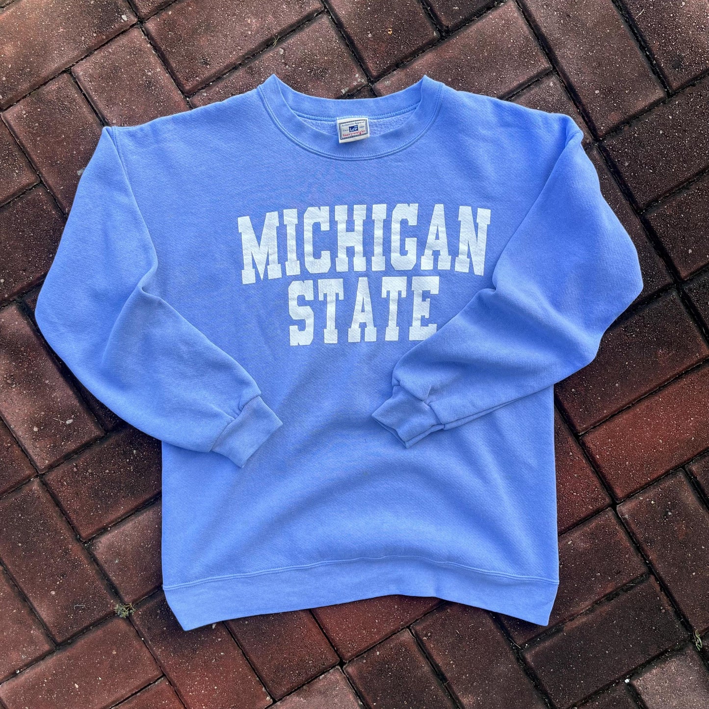 Vintage Y2K Lee Tag Michigan State Spellout Biglogo Printed Sweatshirt Crewneck Pullover Sweater Michigan Colour Soft Blue Size Youth Large Sweatshirt – Feel-Good Design · Trending Graphic Apparel