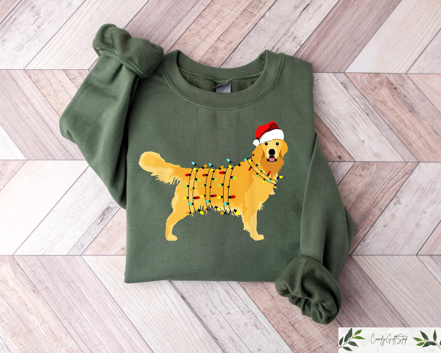 Christmas Golden Retriever Sweatshirt Christmas Dog Sweater New Year Dog Christmas Lights Tee Golden Mom T shirt Xmas Gift For Dog Mom Sweatshirt – Cozy Vibes · Great Gift For Fans