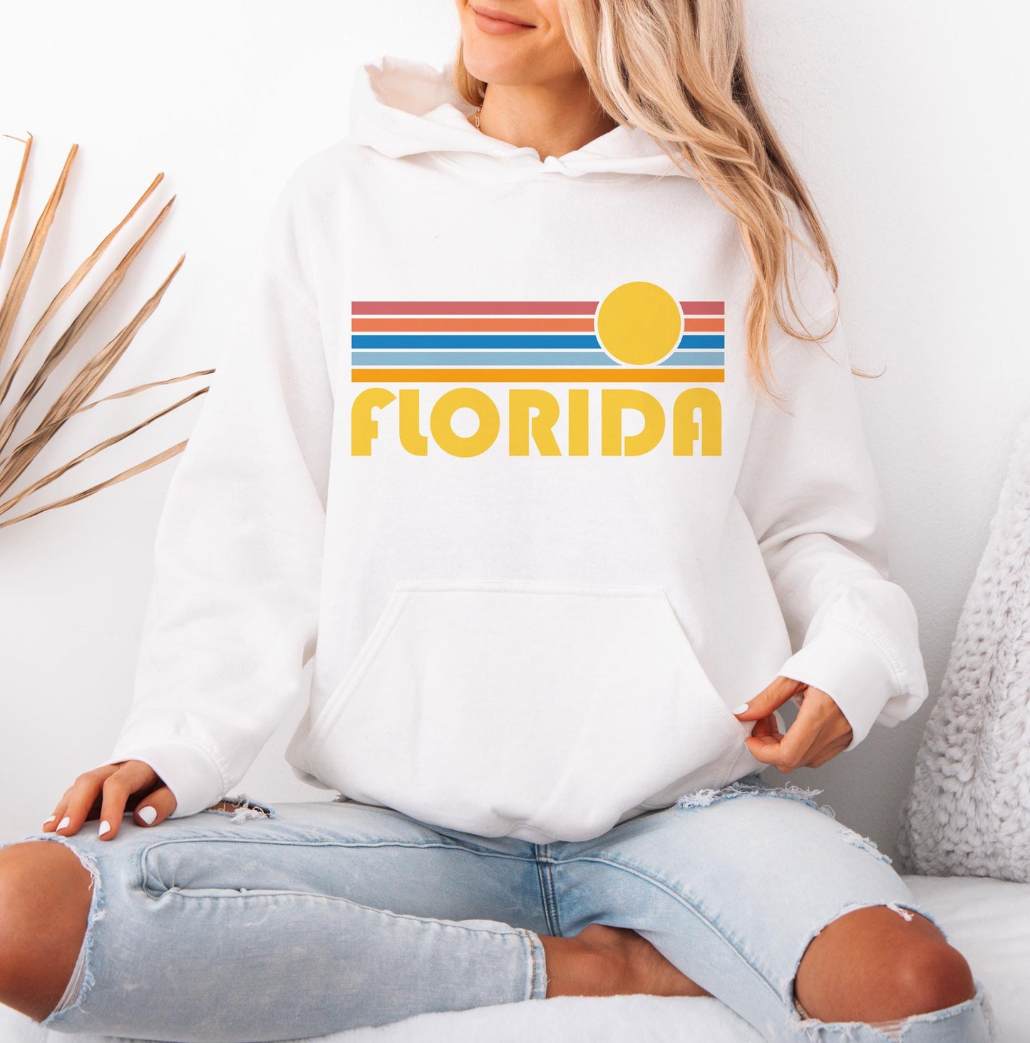 Florida Hoodie Retro Sunrise Unisex Florida Hoodie Sweatshirt Personalization Available Hoodie – Cozy Vibes · High-Quality Print