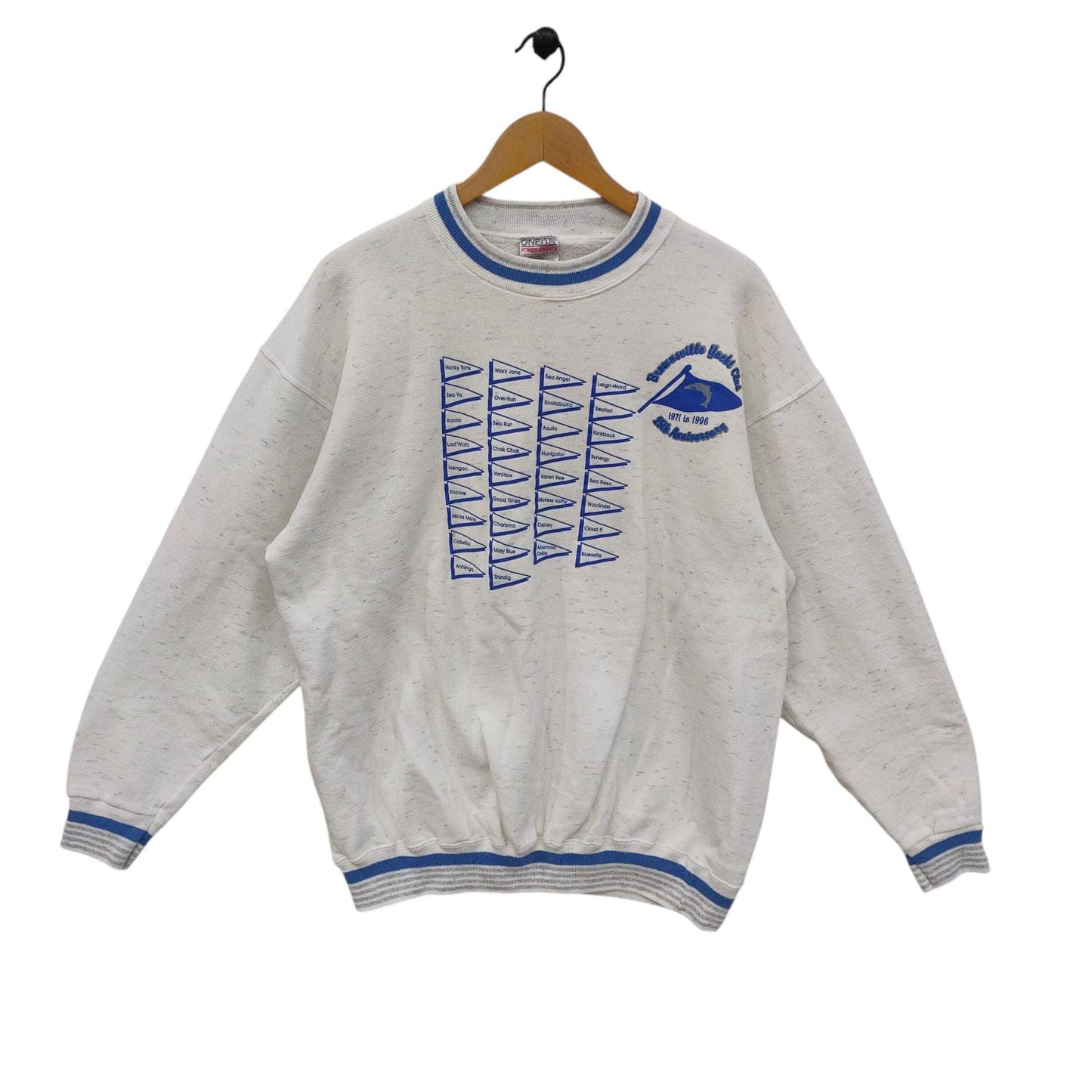 90s Brownsville Yacht Club Crewneck Sweatshirt Large Vintage Hanes Oneita Sweater Jumper Pullover Crew neck White Sweatshirt – Aesthetic Look · Must-Have Style