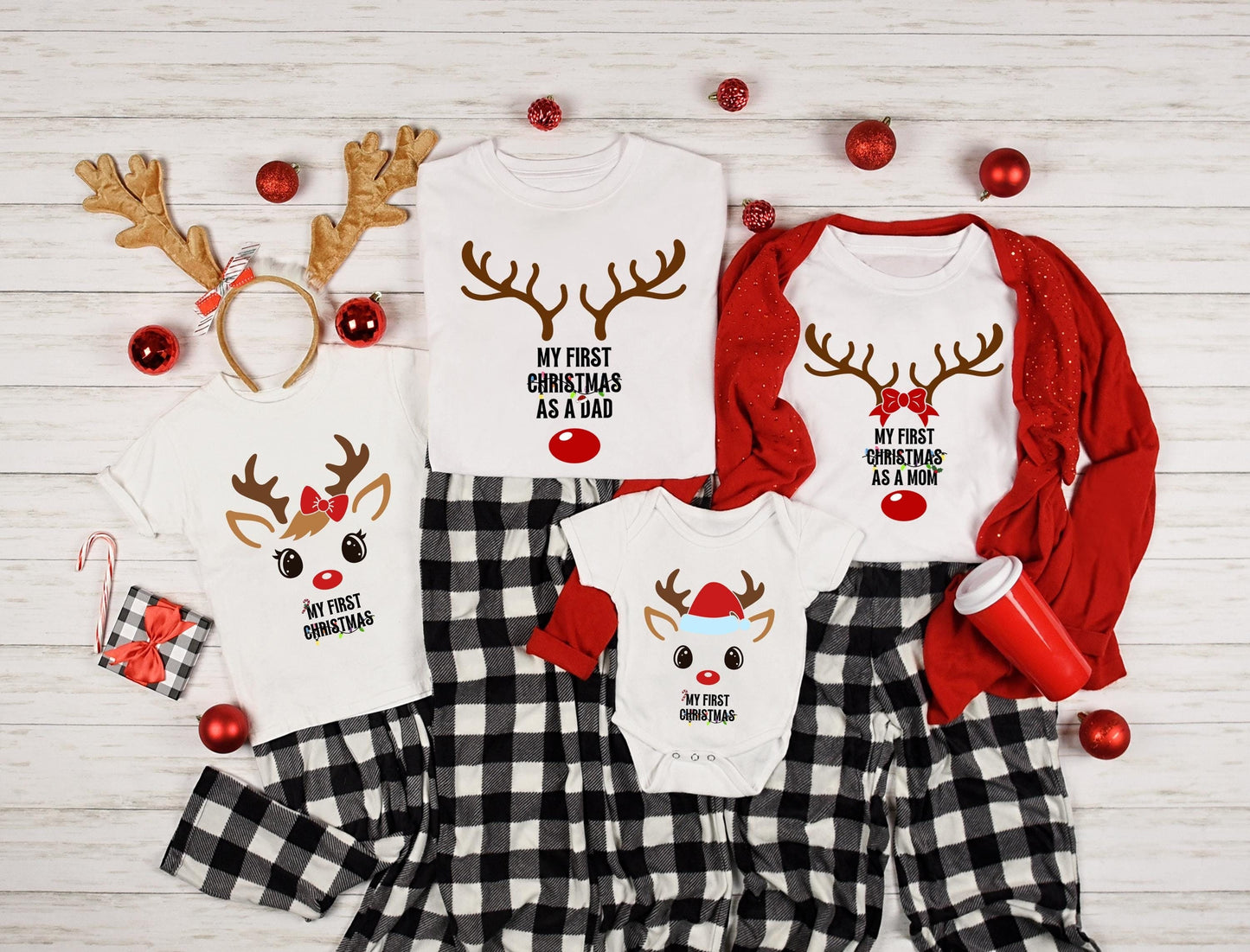 Personalized My First Christmas Reindeer Face Family Shirt Custom Christmas Gift for New Mom Dad and Baby Family Christmas Sweatshirt Sweatshirt – Easygoing Wear · Great Gift For Fans