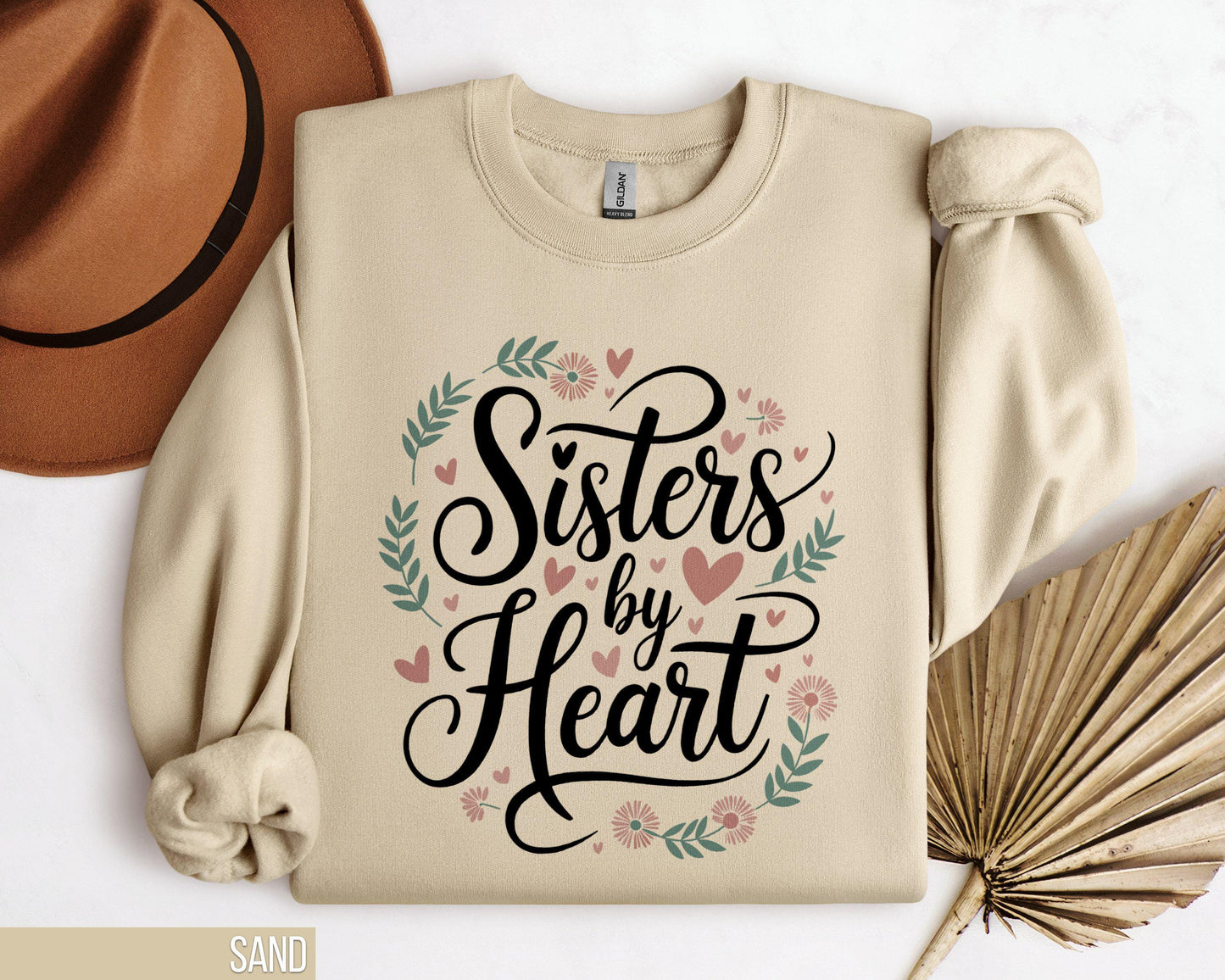 Sisters by Heart sweatshirt friendship quote sweatshirt for sisters cozy and cute gift for her sisterhood sweater Family Bond Pullover Sweatshirt – Bold Style · Trending Graphic Apparel