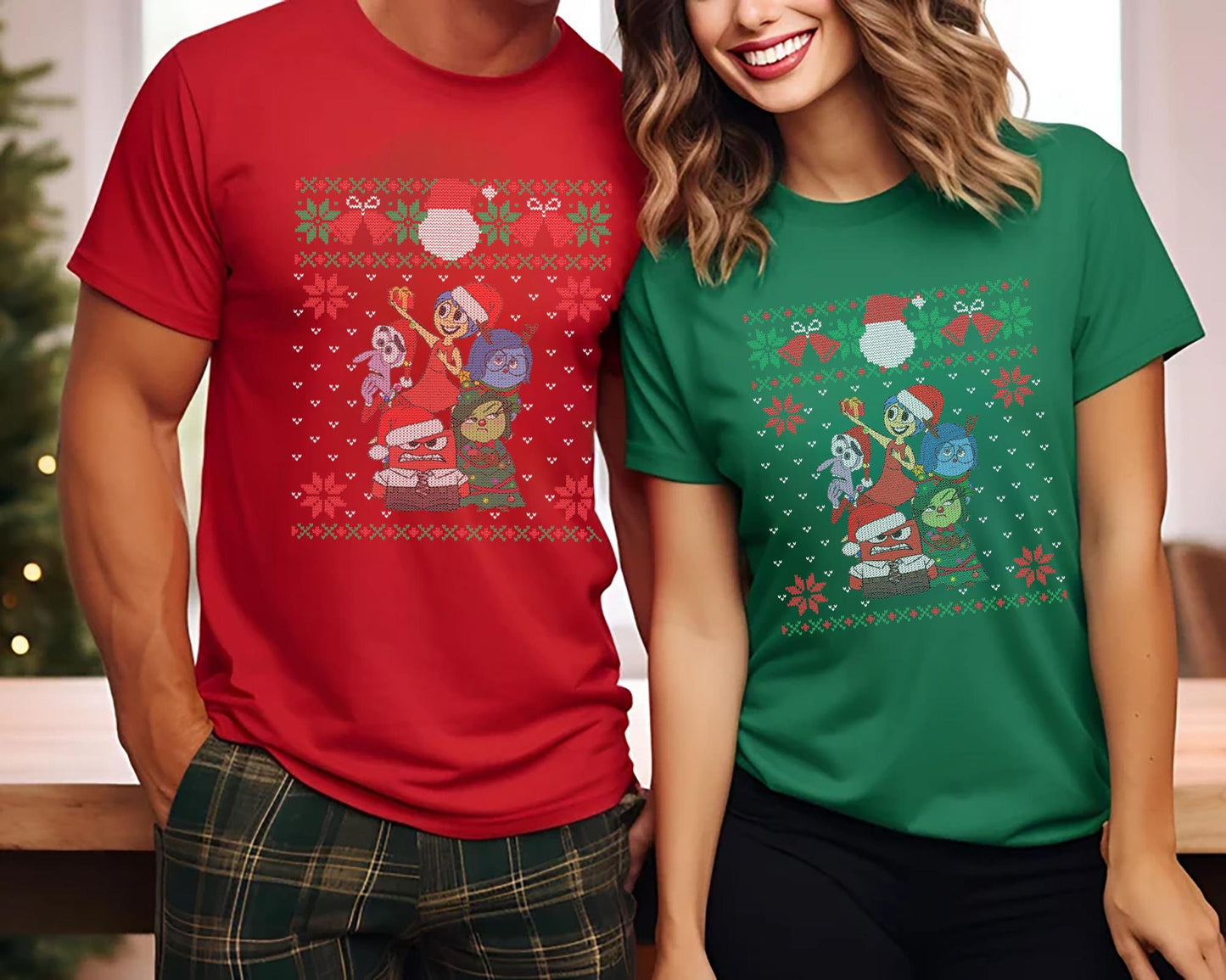 Disney Inside Out 2 Characters Christmas Couple Tee Joy Anxiety Anger Sadness Ennui Tee Disney Christmas Matching Shirt Graphic Tee – Fan Favorite · Great Gift For Fans