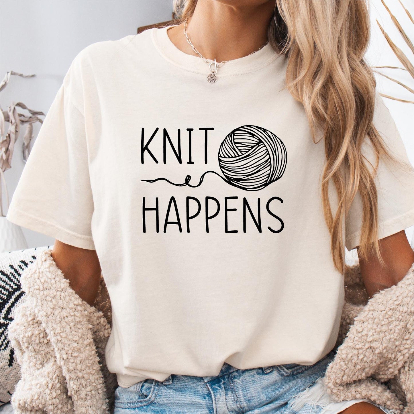 Knit Happens Funny Knitting T Shirt Knitter Gift Tee Yarn Lover T shirt Knitter Shirt Crafters Gift Cute Knitting Tee Yarn Lover Graphic Tee – Cozy Vibes · Perfect For Daily Wear