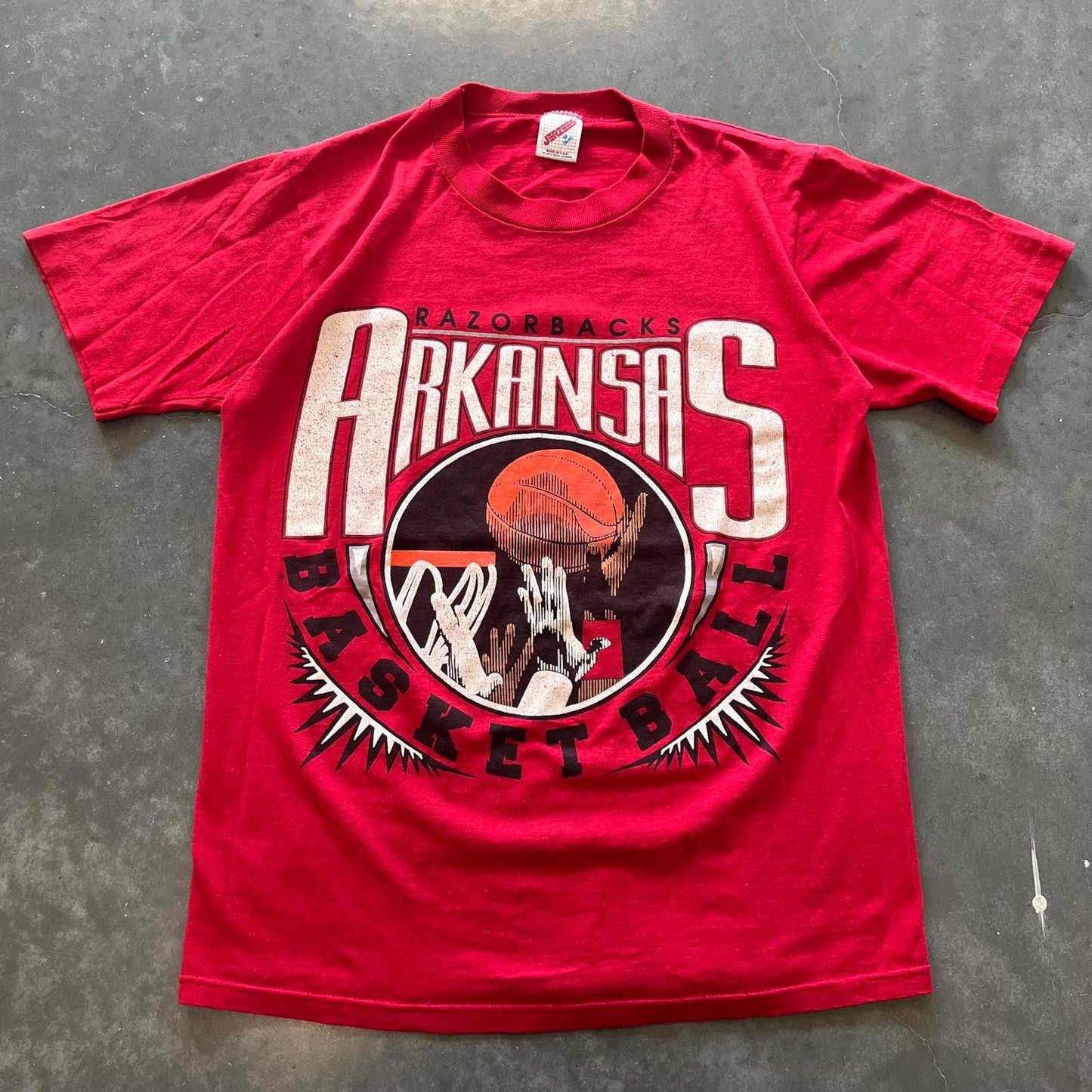 Vintage 80s Arkansas Razorbacks College Basketball Shirt Graphic Tee – Premium Graphic · High-Quality Print