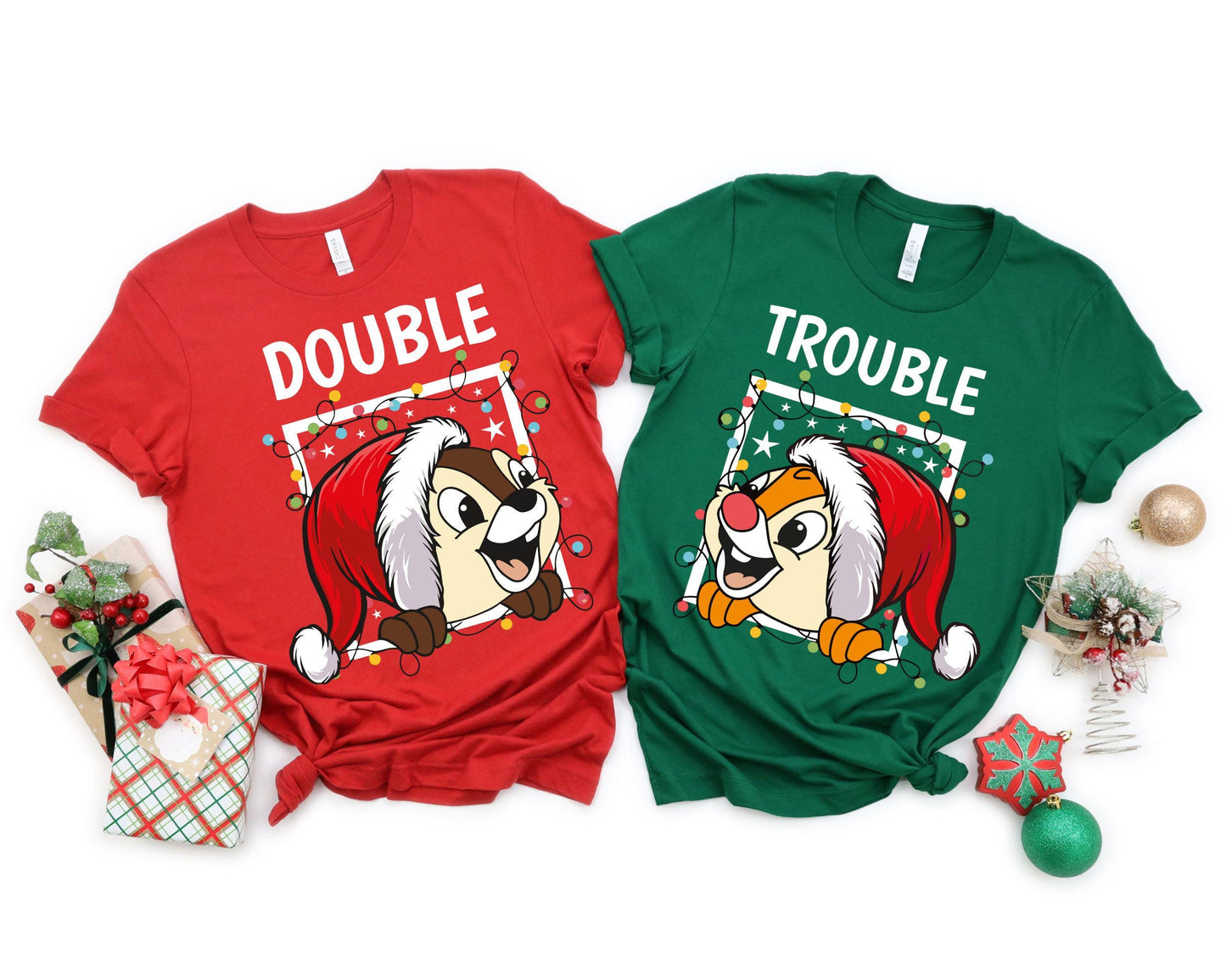 Double Trouble Chip N Dale Christmas SweatshirtChristmas Couples Matching T ShirtDisney Chip And Dale In Red Christmas Hat TeeDisney Gift Sweatshirt – Bold Style · Top Pick For Any Outfit
