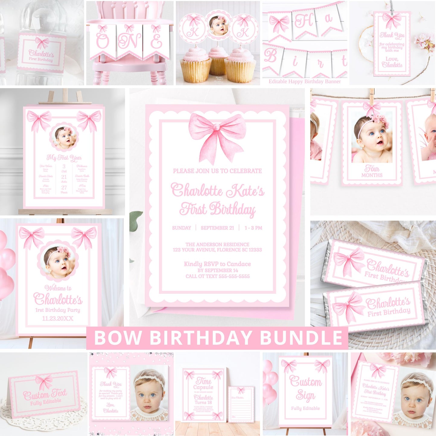 Pink Bow Birthday Decor Pink Bow Theme Party Decorations Girl 1St Birthday Party Decorations 2nd Birthday Coquette First Birthday Girl Ideas Graphic Tee – Premium Graphic · Must-Have Style