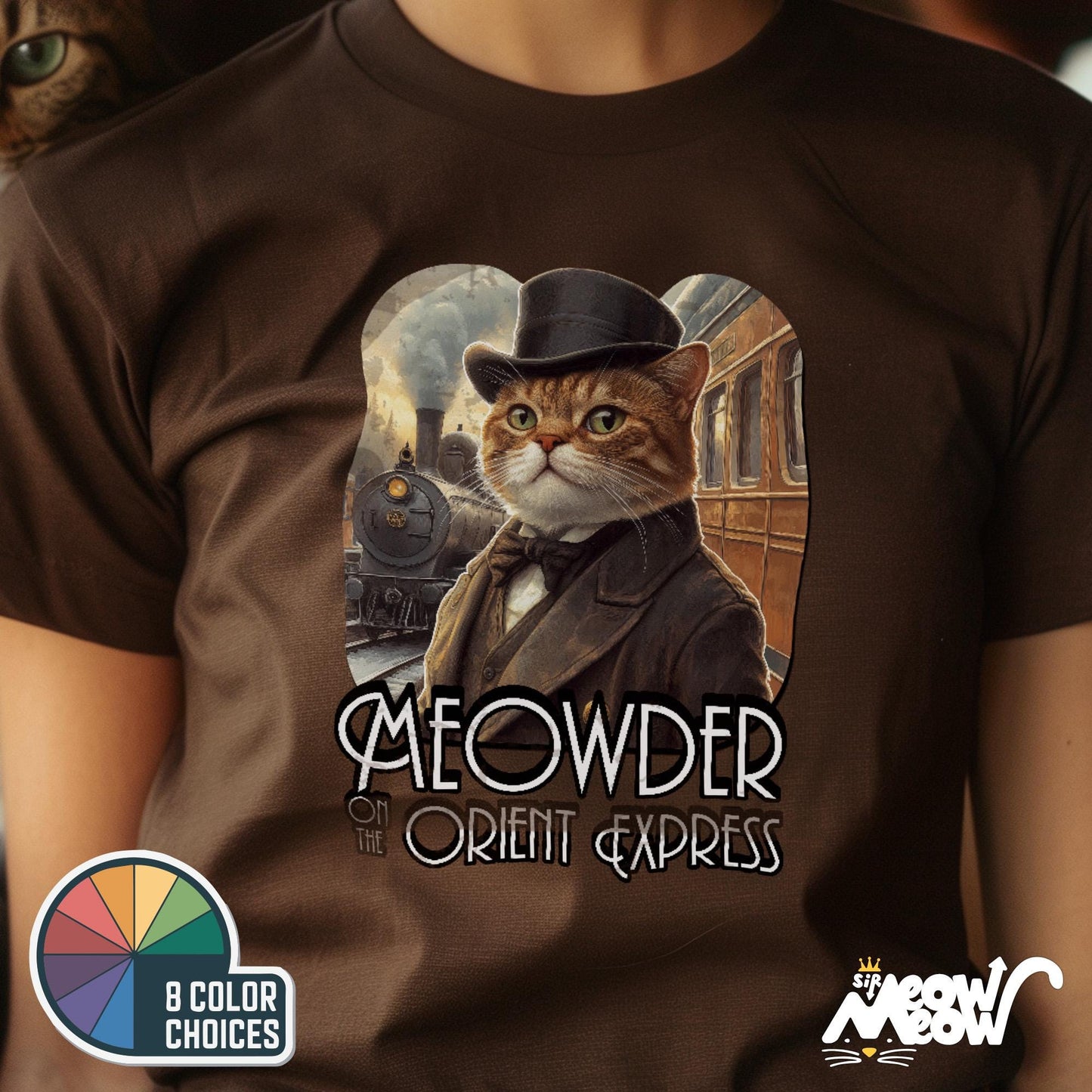 Classic Novel Cat T Shirt Meowder on the Orient Express Cat Tee Funny Detective Cat Design Gift for Mystery Lovers Graphic Tee – Soft Feel · Trending Graphic Apparel