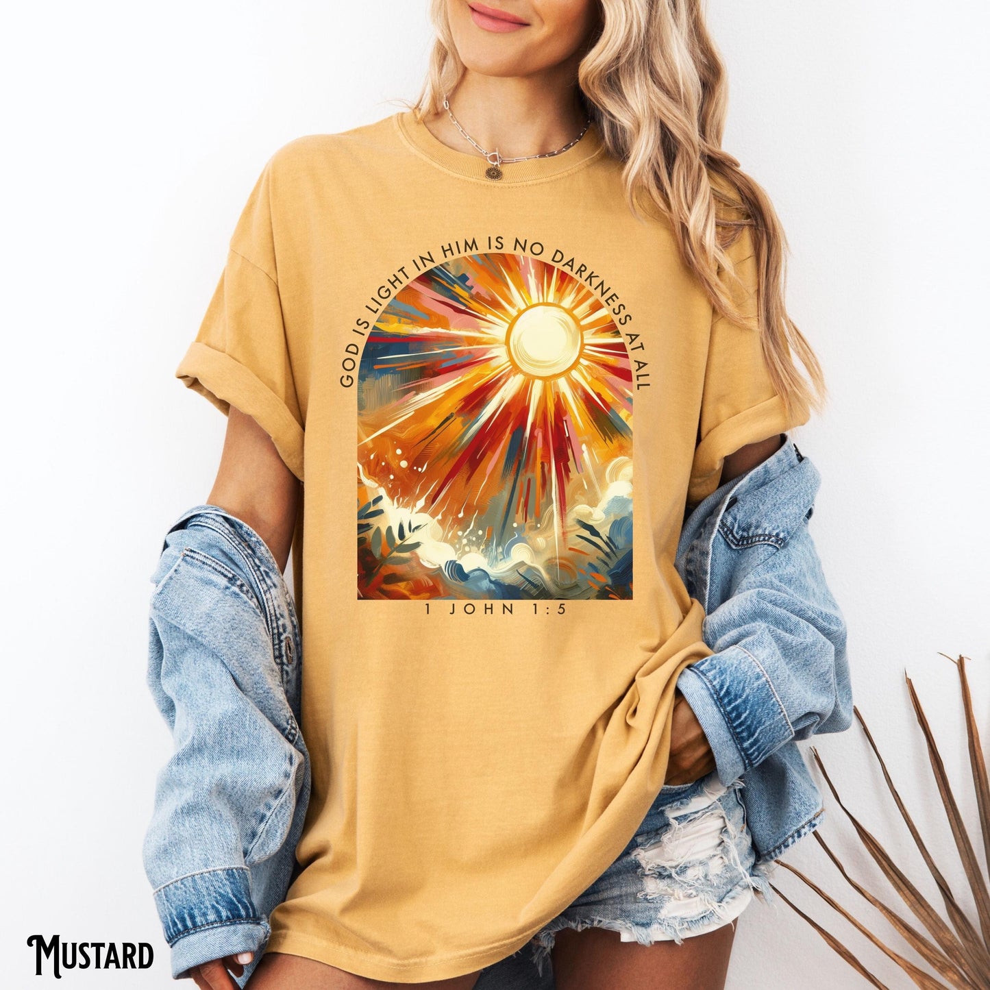 Christian Shirt Inspirational Faith Tee Bible Verse God is Light Scripture Sun Gift Boho Retro Jesus Lover Apparel Graphic Tee – Fan Favorite · Must-Have Style