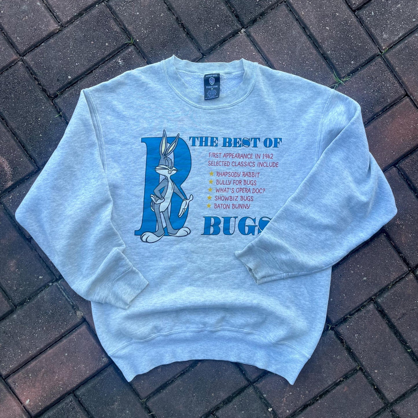 Vintage 90s Bugs Bunny Big Logo Printed Sweatshirt Crewneck Pullover Streetwear Bugs Bunny Colour Gray Size Medium Sweatshirt – Cozy Vibes · Trending Graphic Apparel