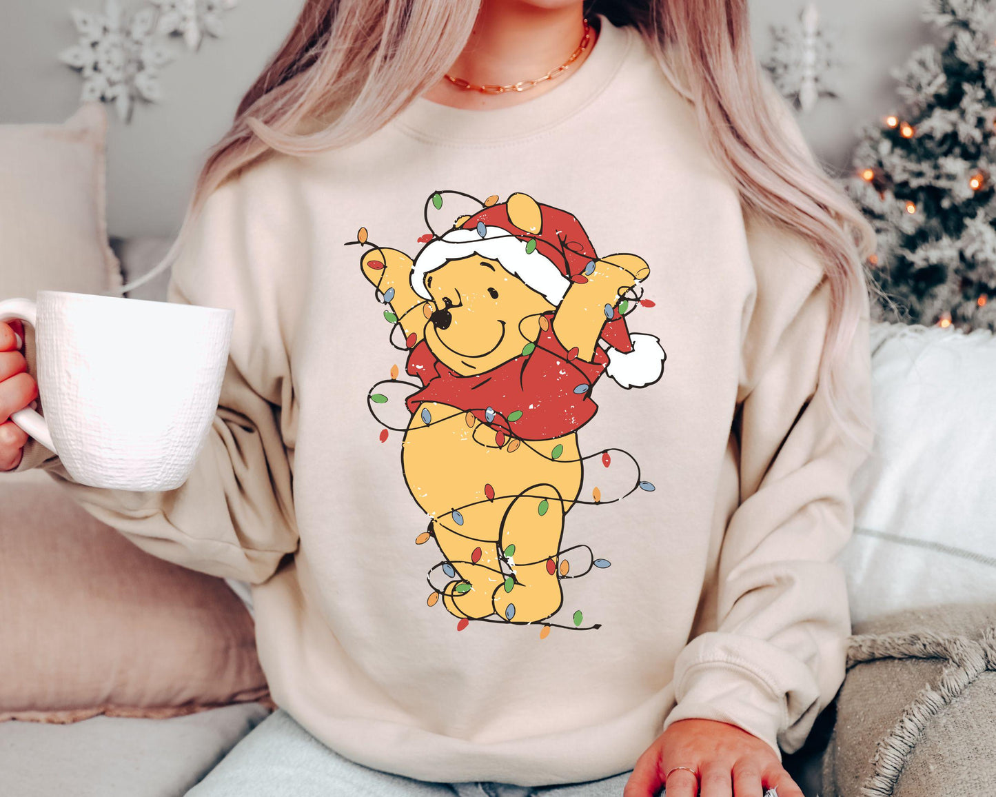 Winnie The Pooh Christmas Lights Sweatshirt Pooh Christmas Sweatshirt Holiday Sweater Winter Crewneck Shirt Christmas Gift For Women Sweatshirt – Easygoing Wear · Top Pick For Any Outfit