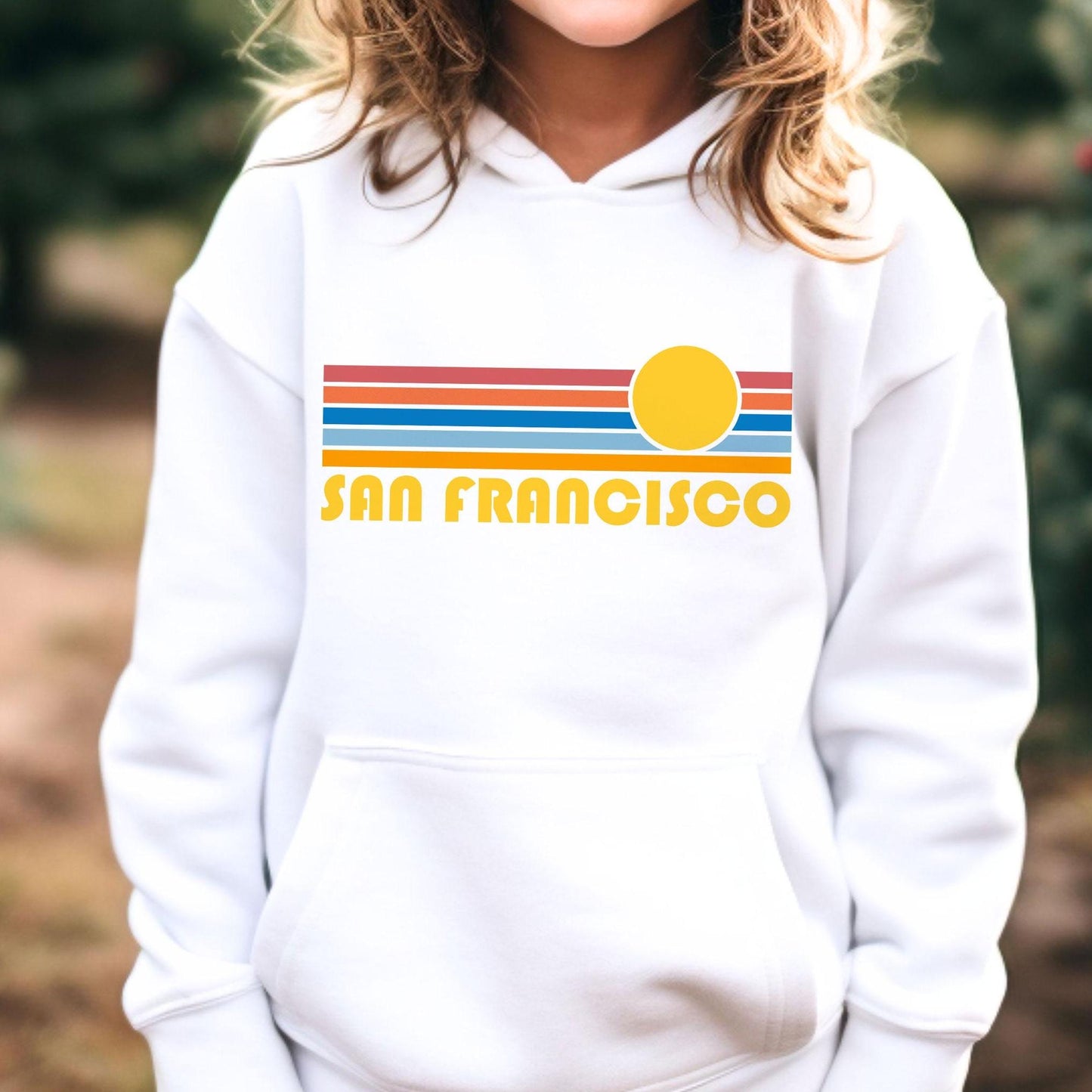 San Francisco California Youth Hoodie Retro Sunrise San Francisco Youth Sweatshirt Personalization Available Hoodie – Aesthetic Look · Must-Have Style