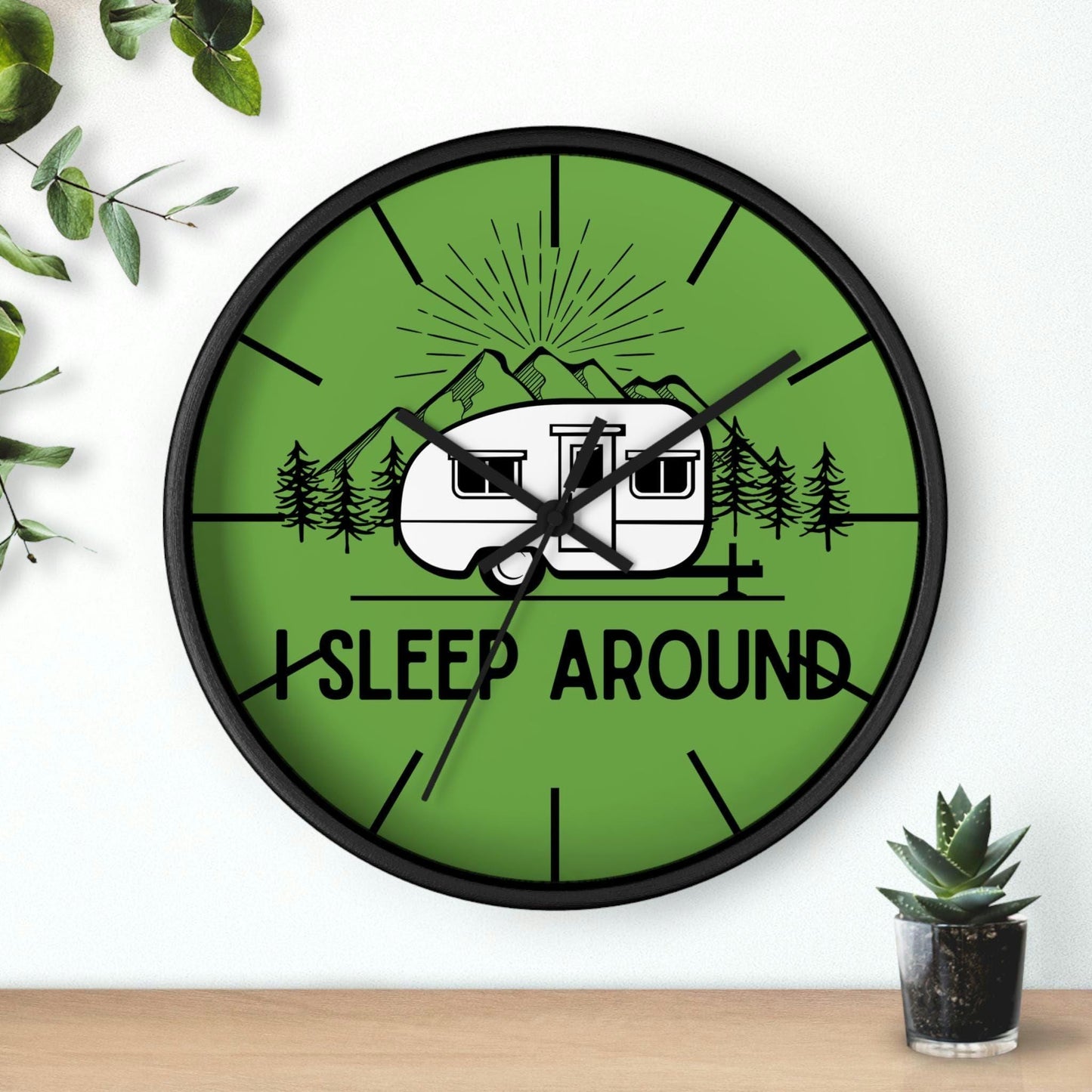 Funny Camper RV Wall Clock Cute Camping Decor Unique Camper Gift Rustic Cabin Wall Art Quirky Travel Clock Happy Camper Home Decor Graphic Tee – Warm & Stylish · Perfect For Daily Wear