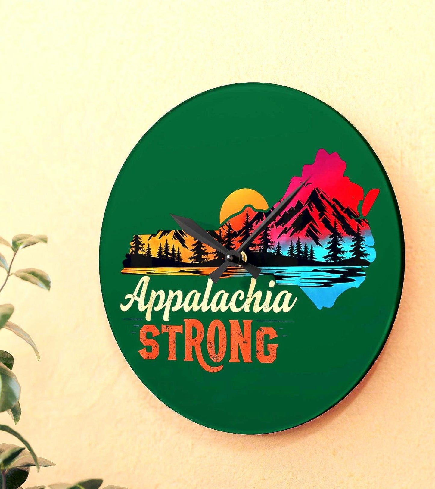 Appalachia Acrylic Wall Clock Rustic Mountain Home Decor Appalachian Carolina Clock Cabin Wall Art Nature Lover Gift Kitchen Decor Graphic Tee – Aesthetic Look · High-Quality Print